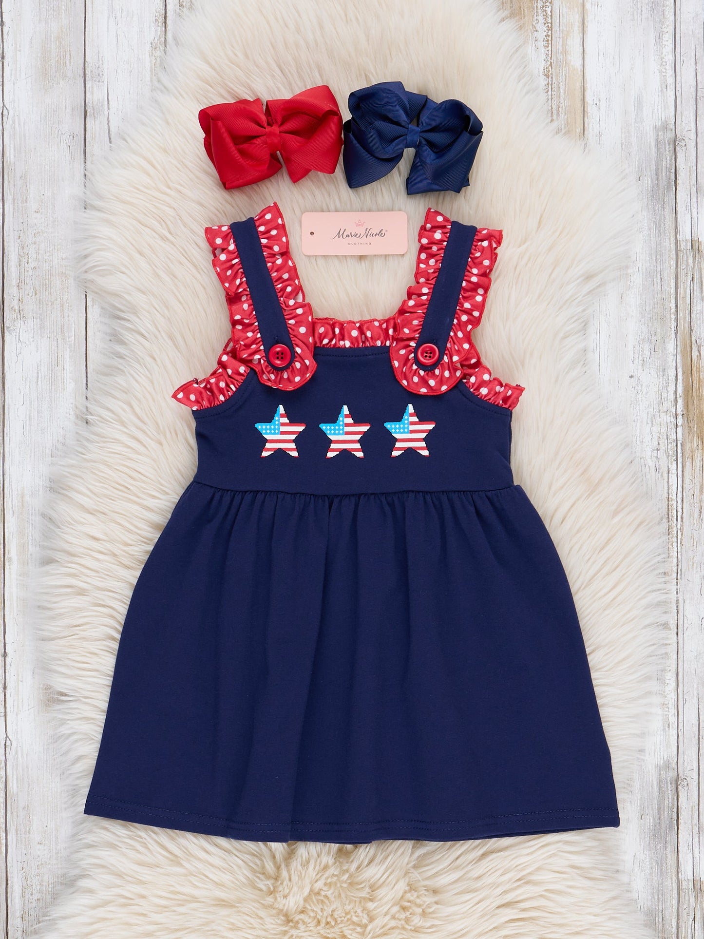 Navy Patriotic Stars Ruffle Dress