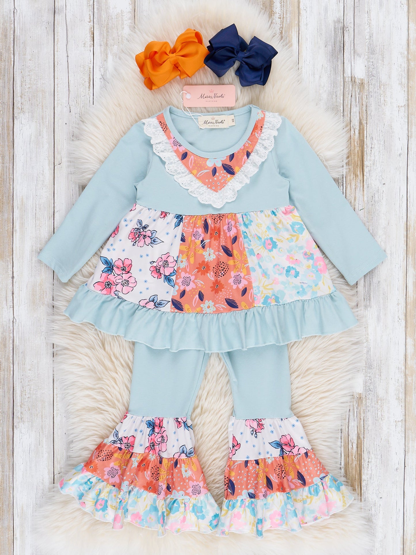 Teal & Orange Garden Ruffle Outfit