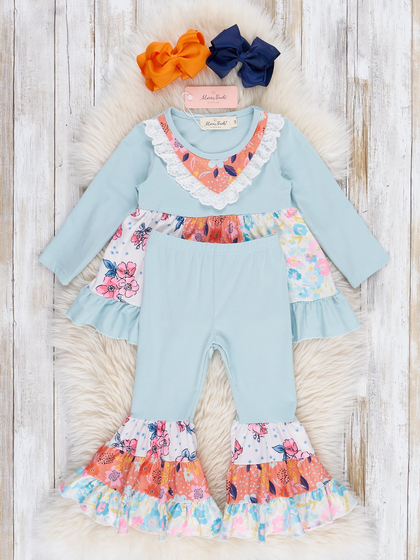 Teal & Orange Garden Ruffle Outfit