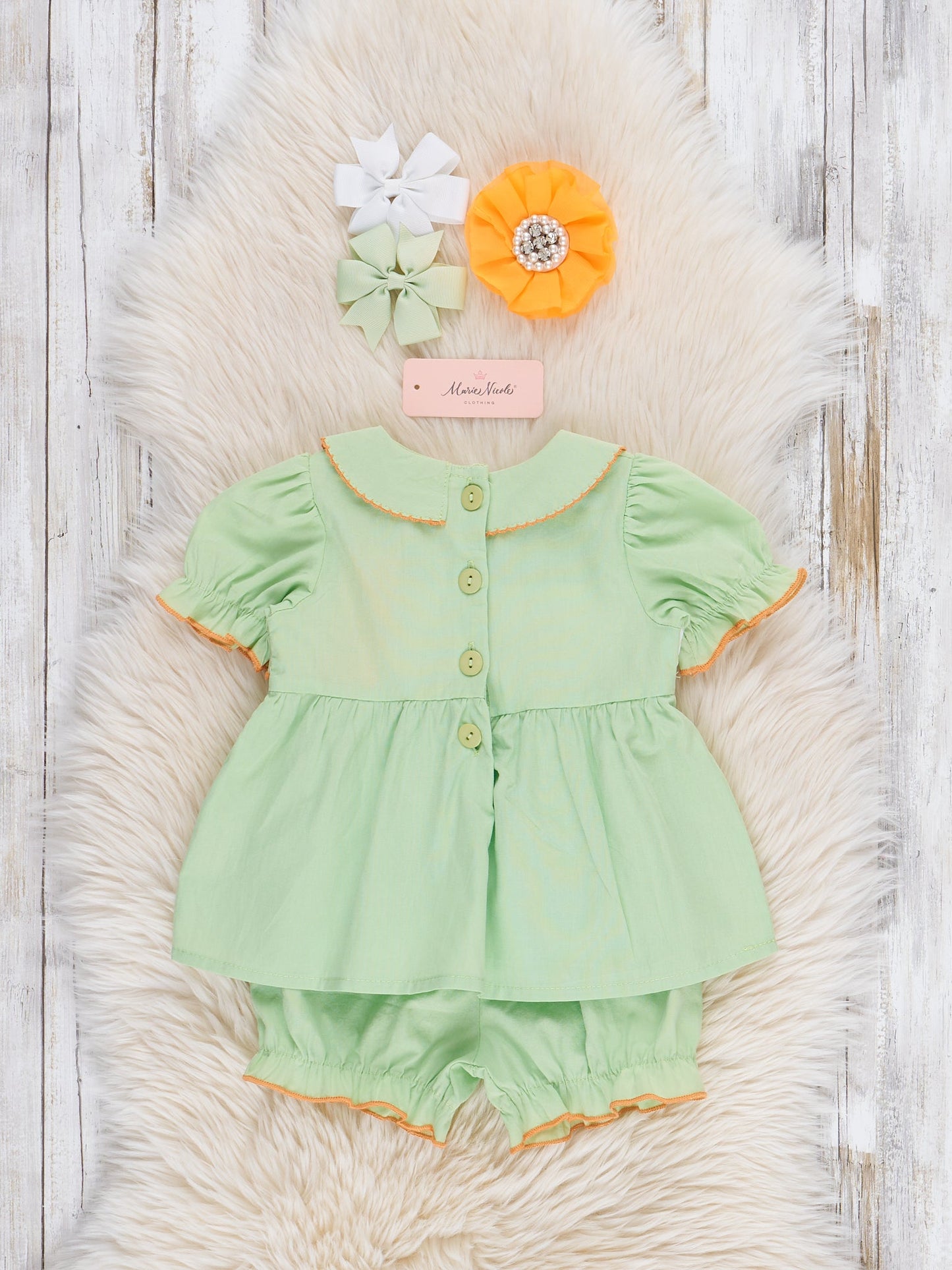 Smocked Embroidered Sweet Pea Pumpkin Bloomers Outfit