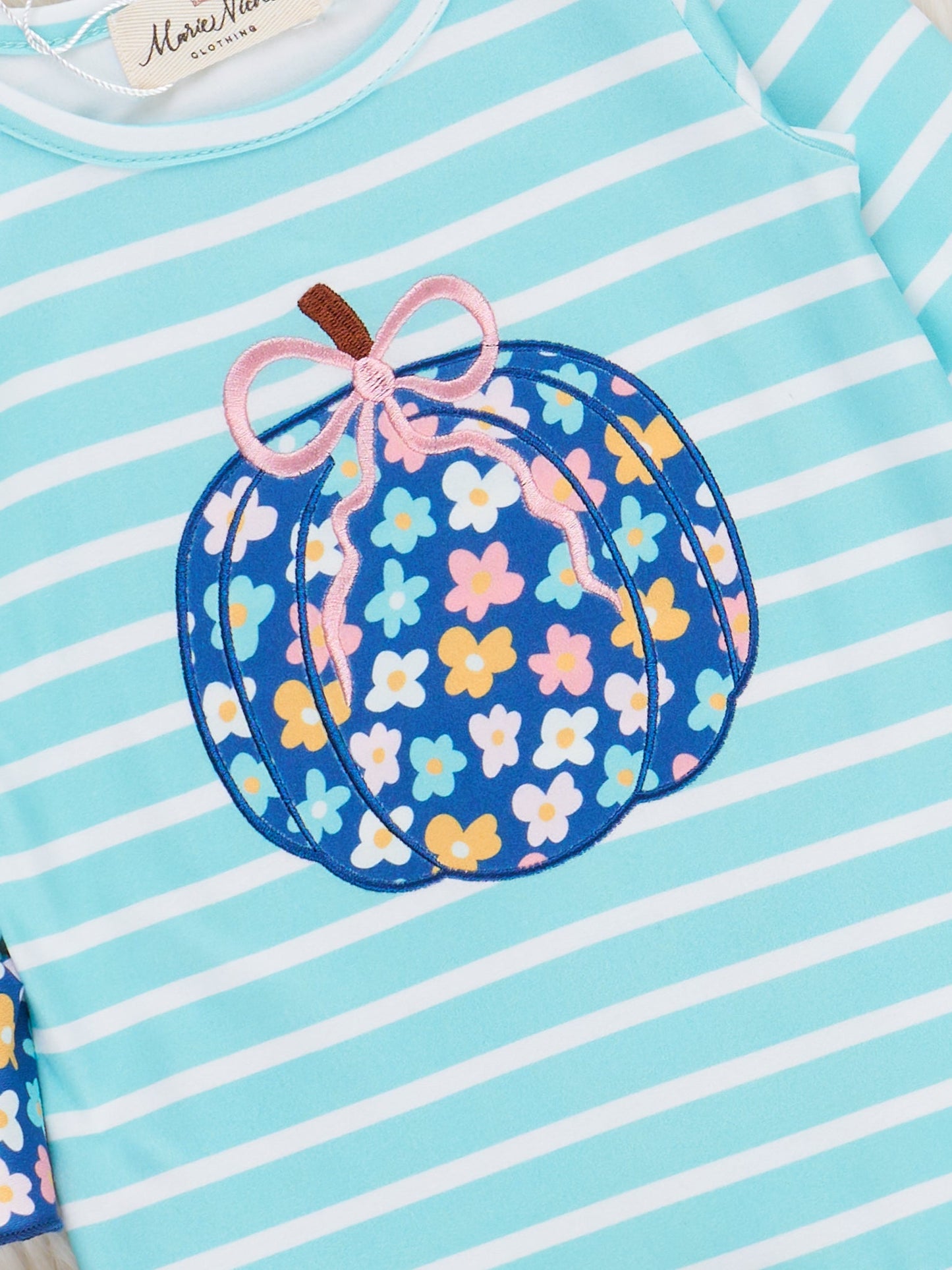 Embroidered Petal Patchwork Pumpkin Ruffle Romper