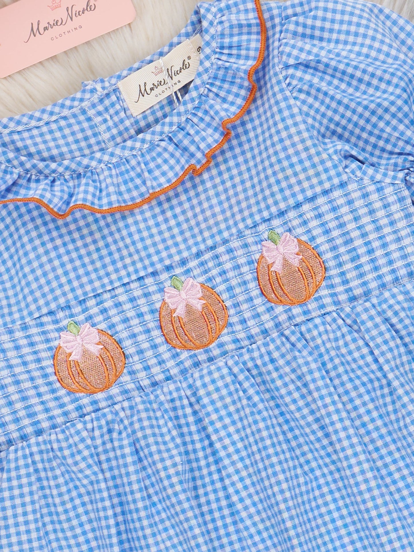 Pumpkin Posh Cutie Embroidered Smocked Dress