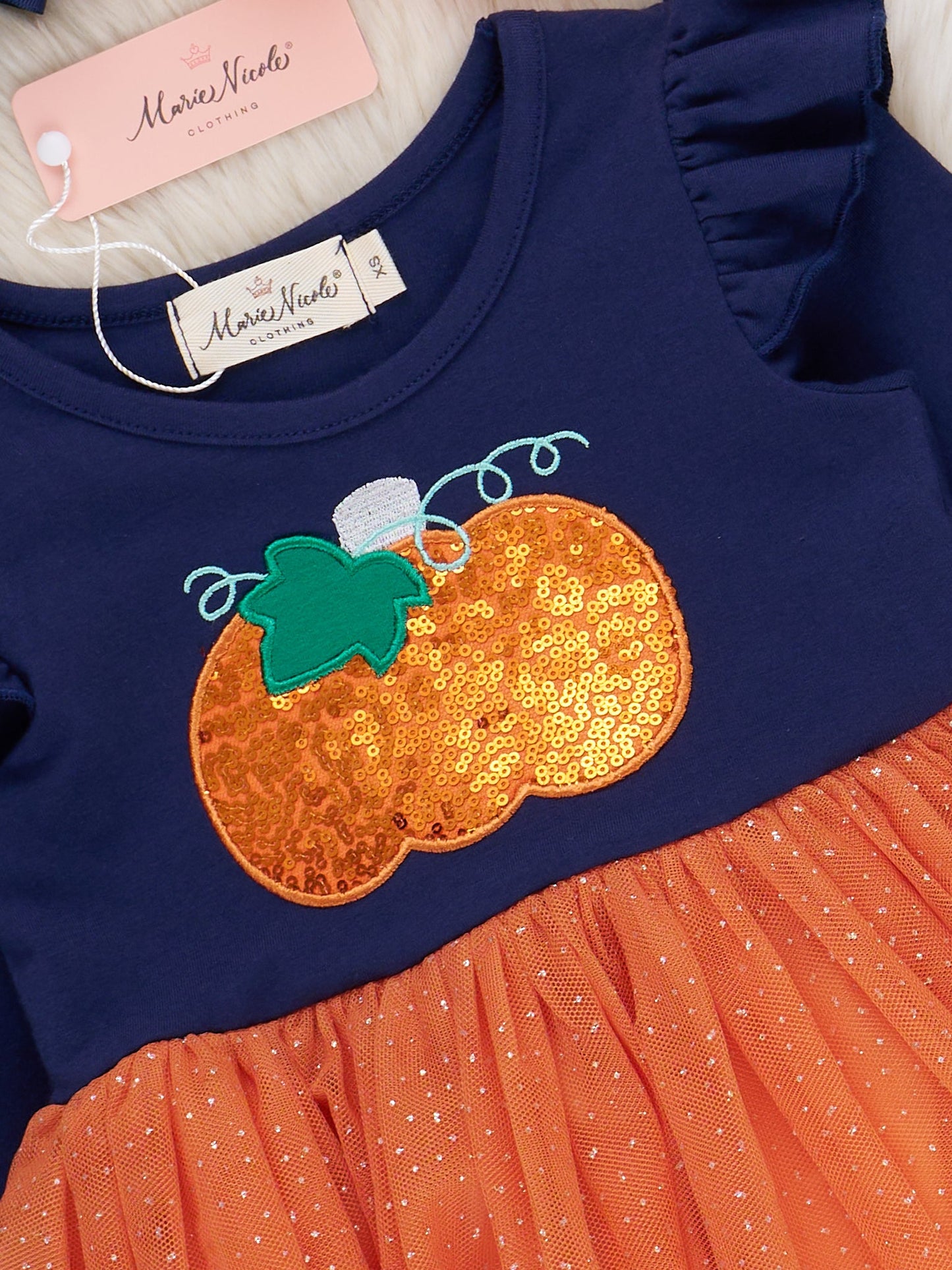 Embroidered Sparkle Pumpkin Ruffle Tulle Dress