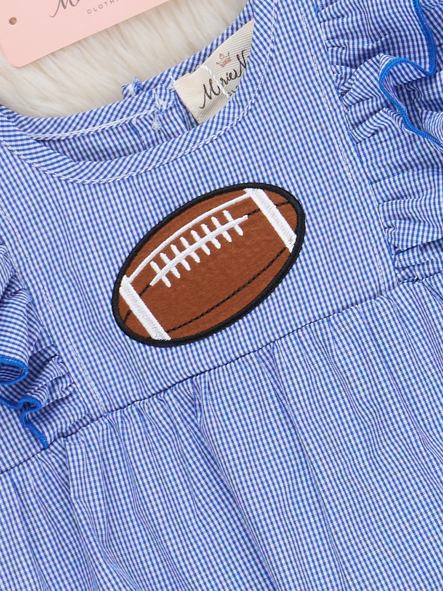 Blue Stripe Cotton Embroidered Football Ruffle Bubble