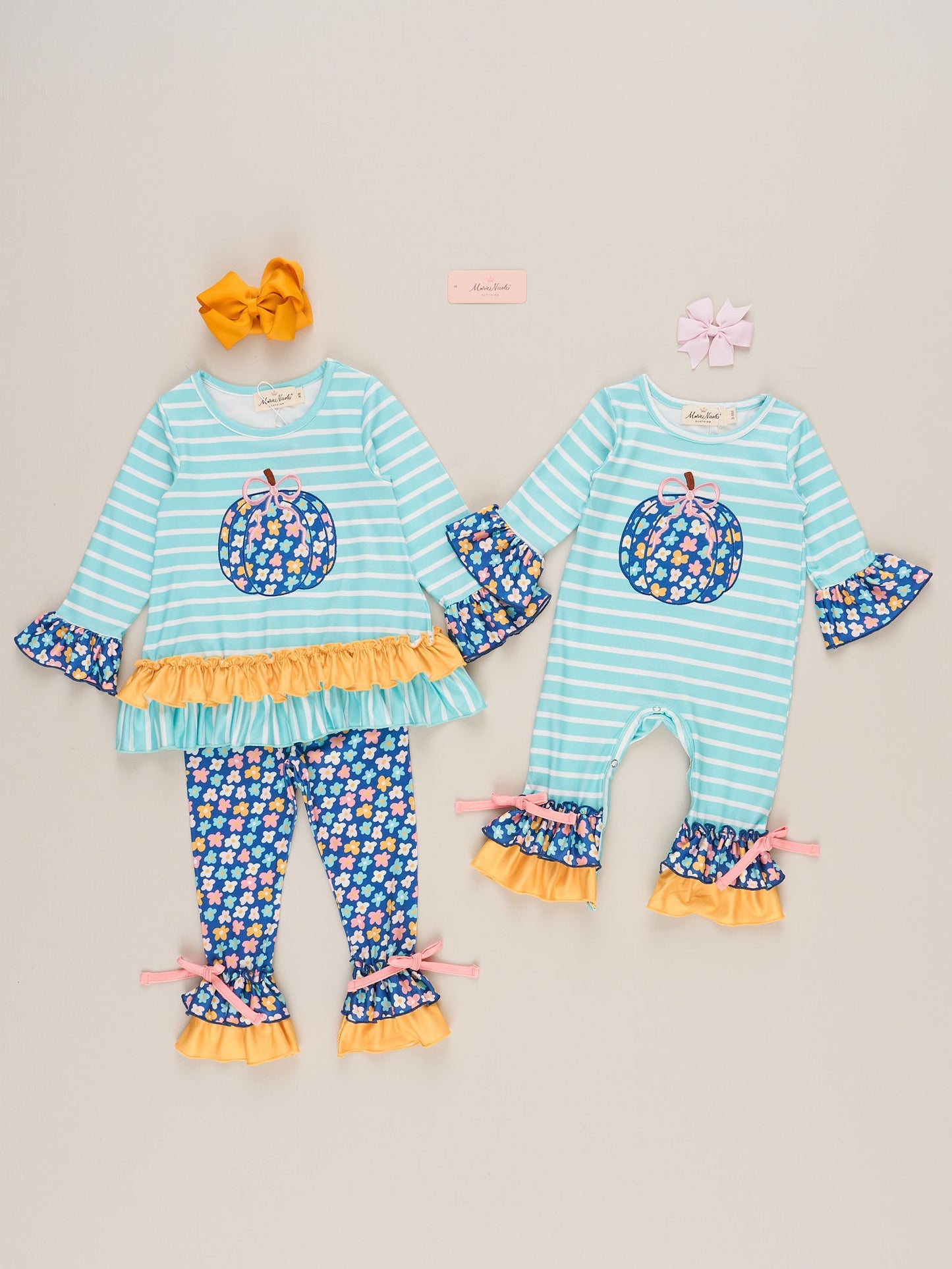 Embroidered Petal Patchwork Pumpkin Ruffle Outfit
