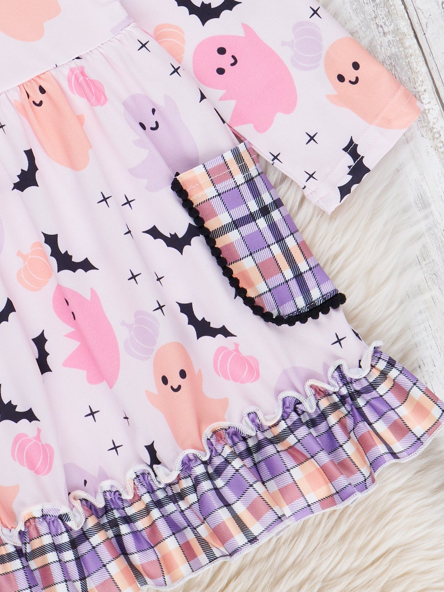 Pink & Purple Ghosts & Bats Ruffle Dress
