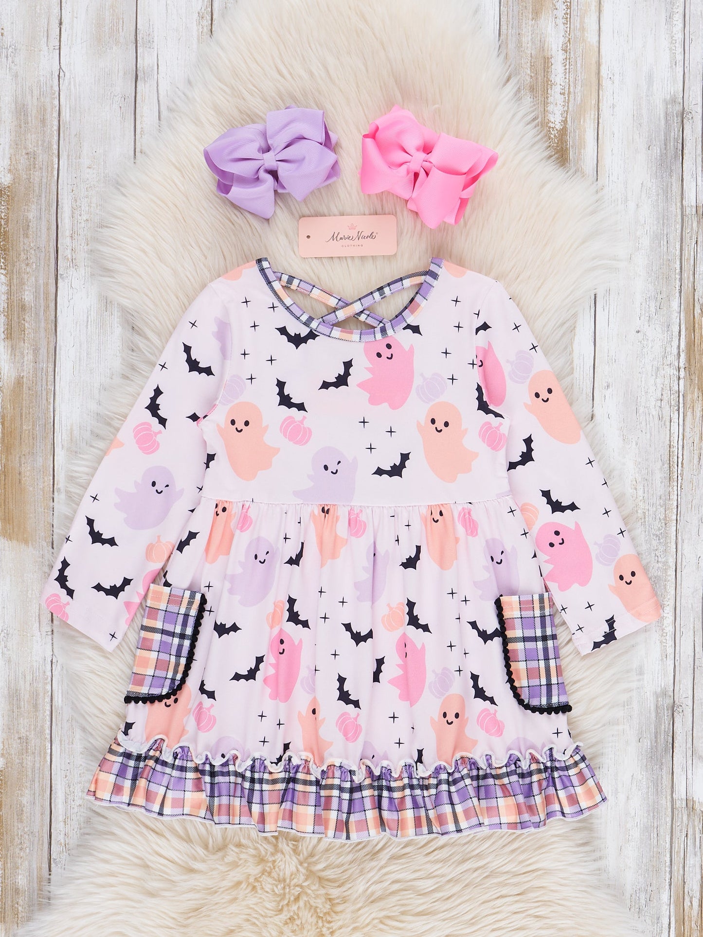Pink & Purple Ghosts & Bats Ruffle Dress