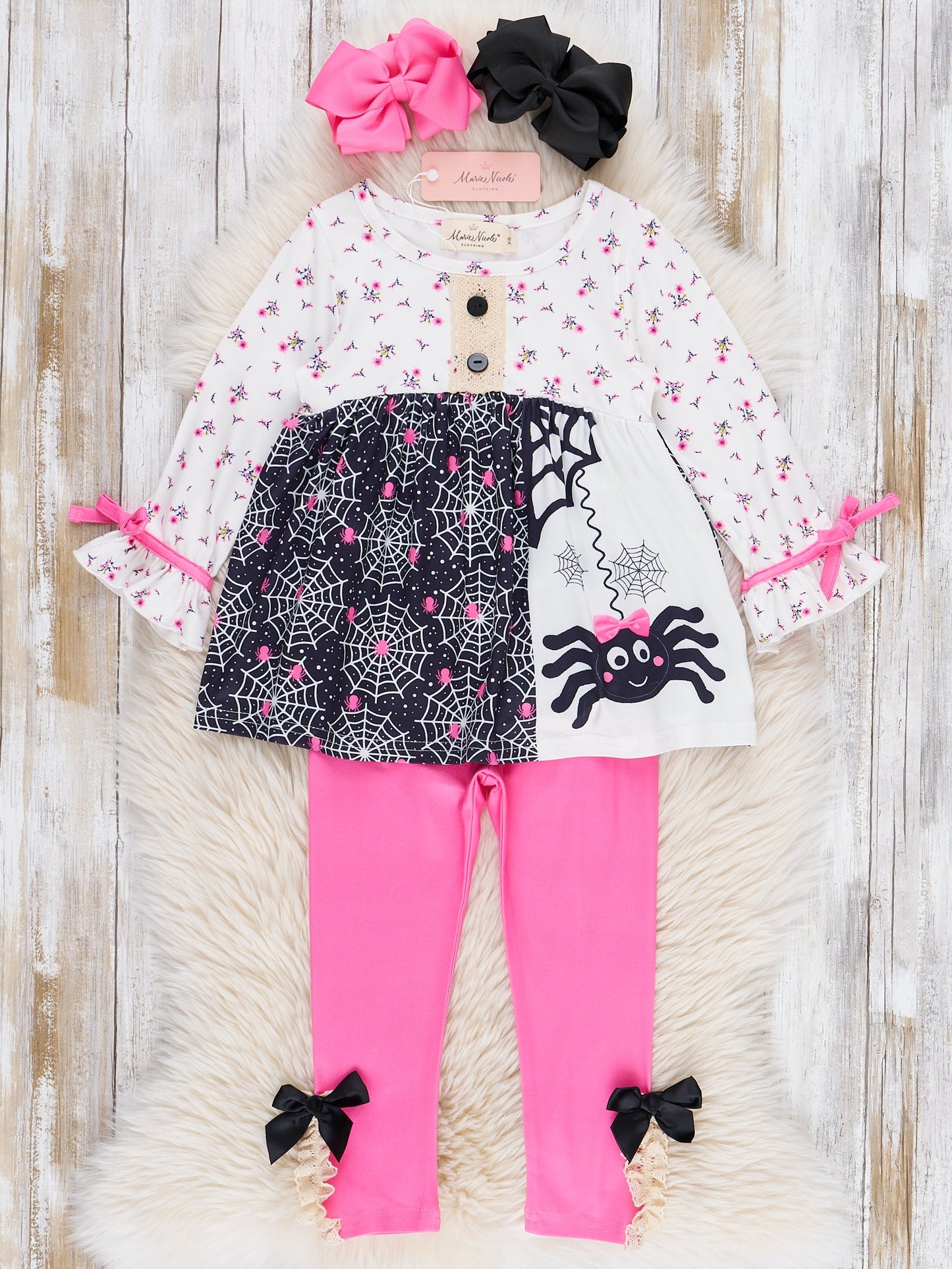 Spider Webs Ruffle Outfit - Pink Floral