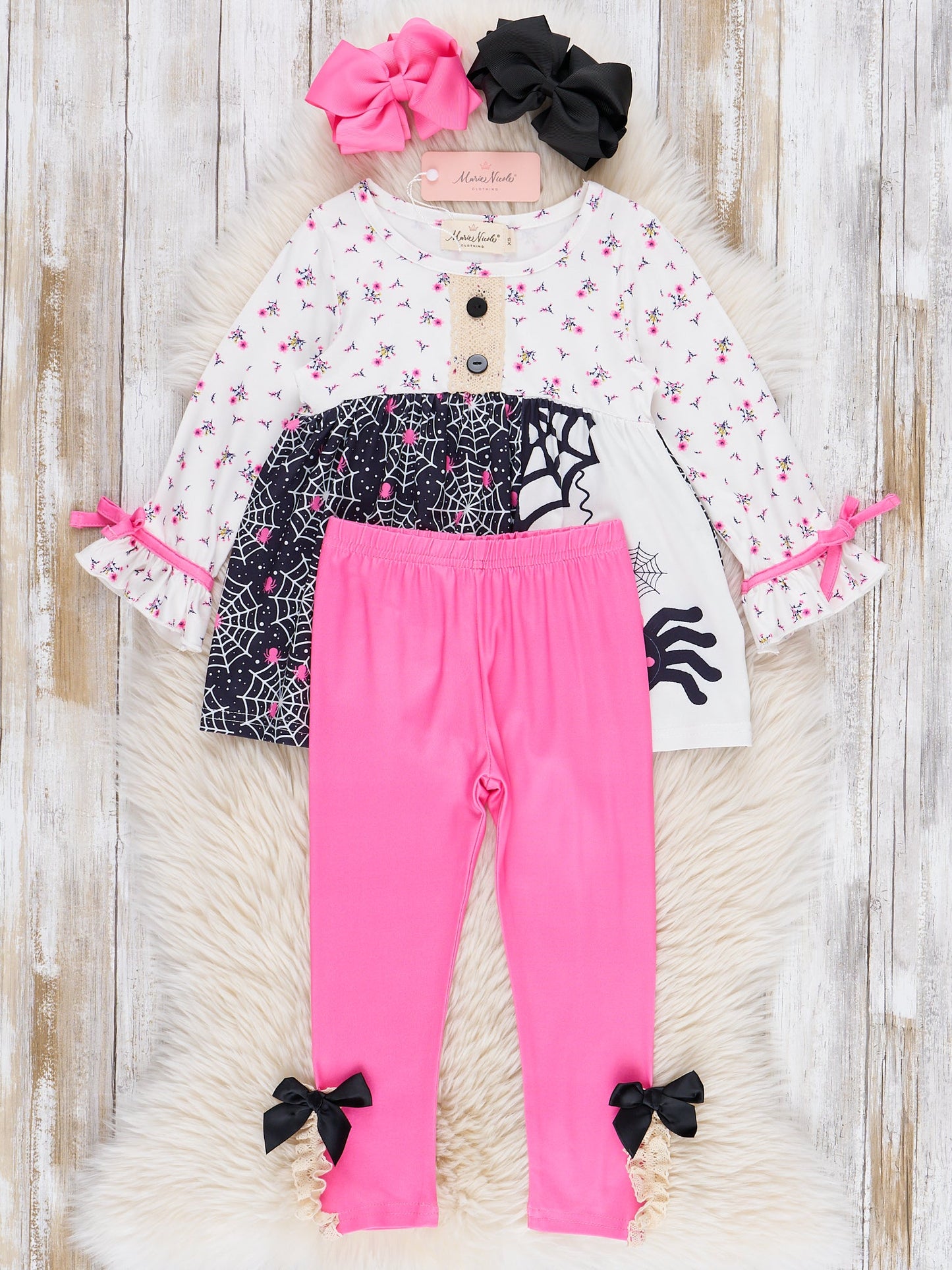 Spider Webs Ruffle Outfit - Pink Floral