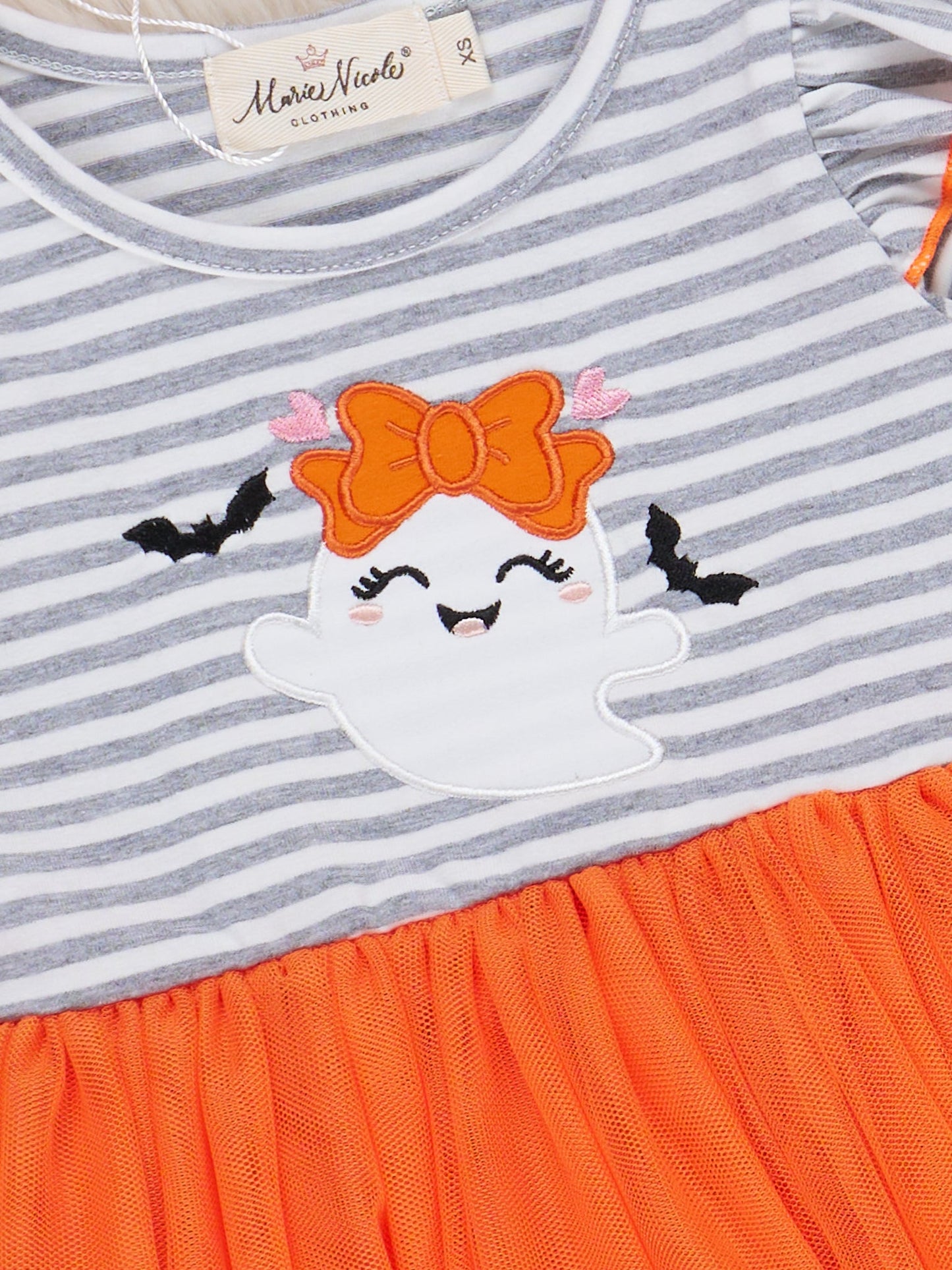 Striped Bats & Ghosts Orange Tulle Dress