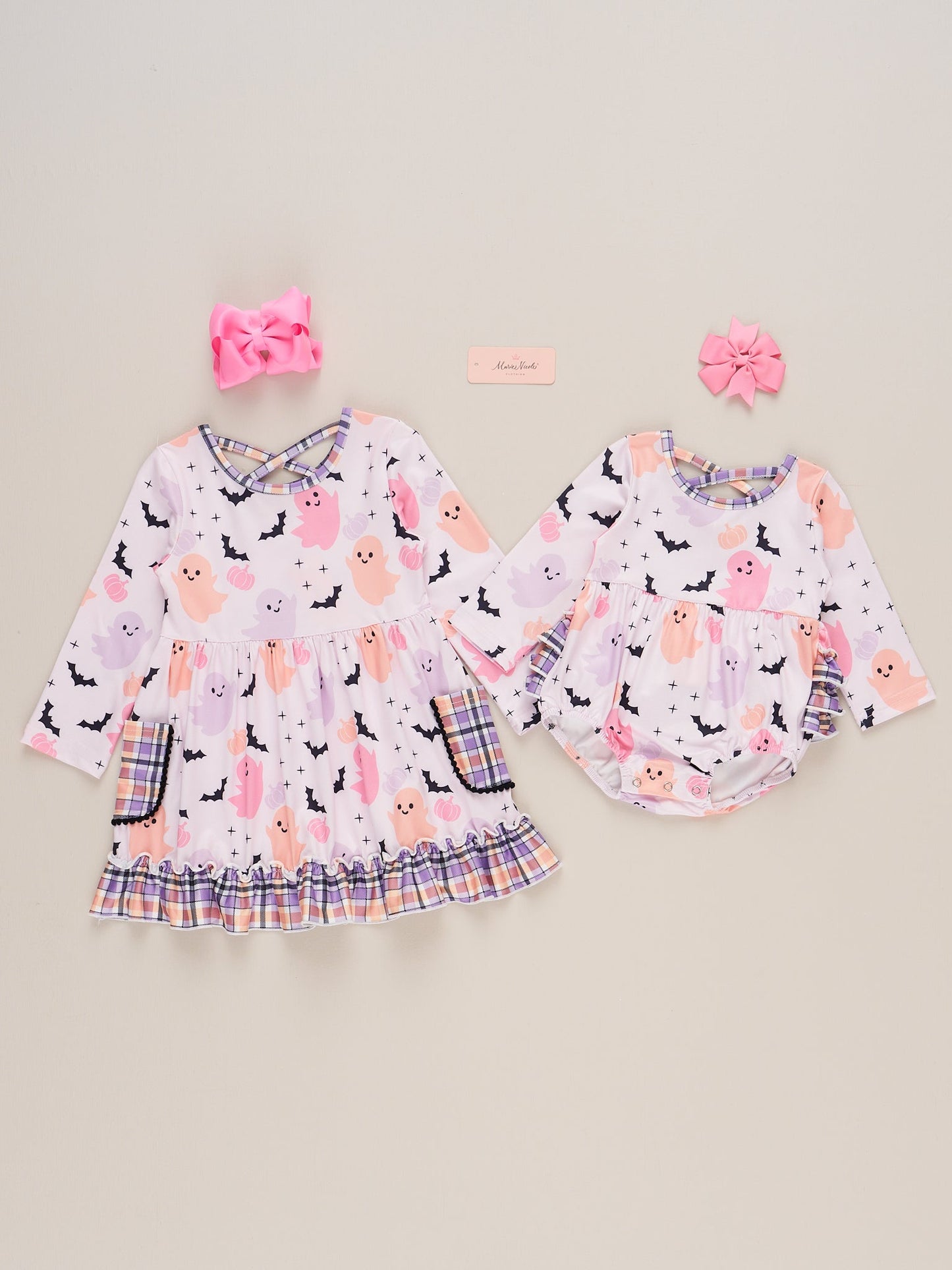 Pink & Purple Ghosts & Bats Ruffle Dress