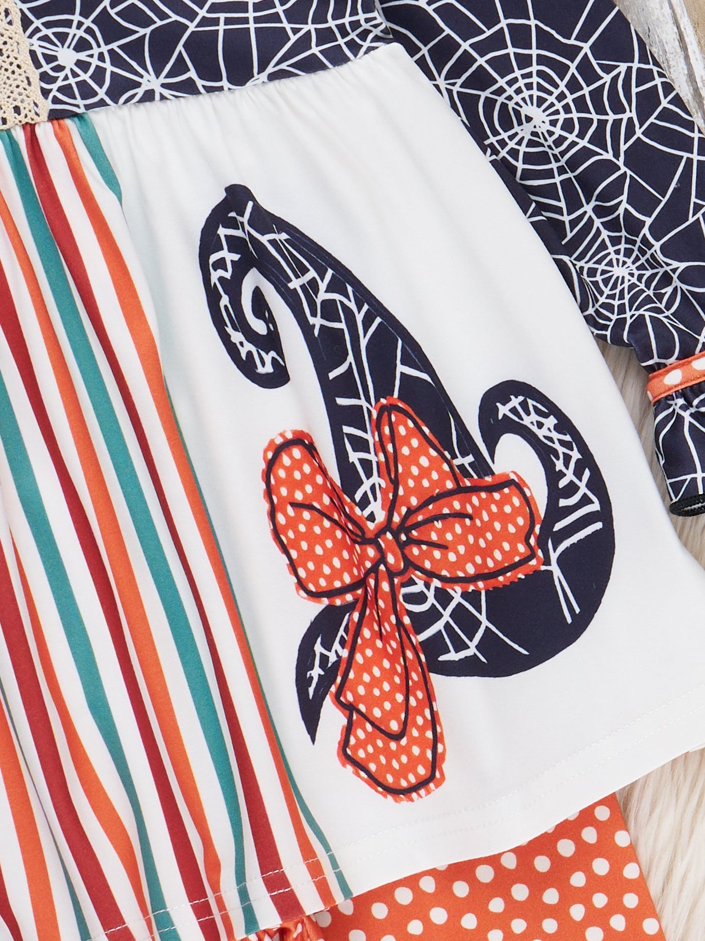 Spider Webs Ruffle Outfit - Orange Dots