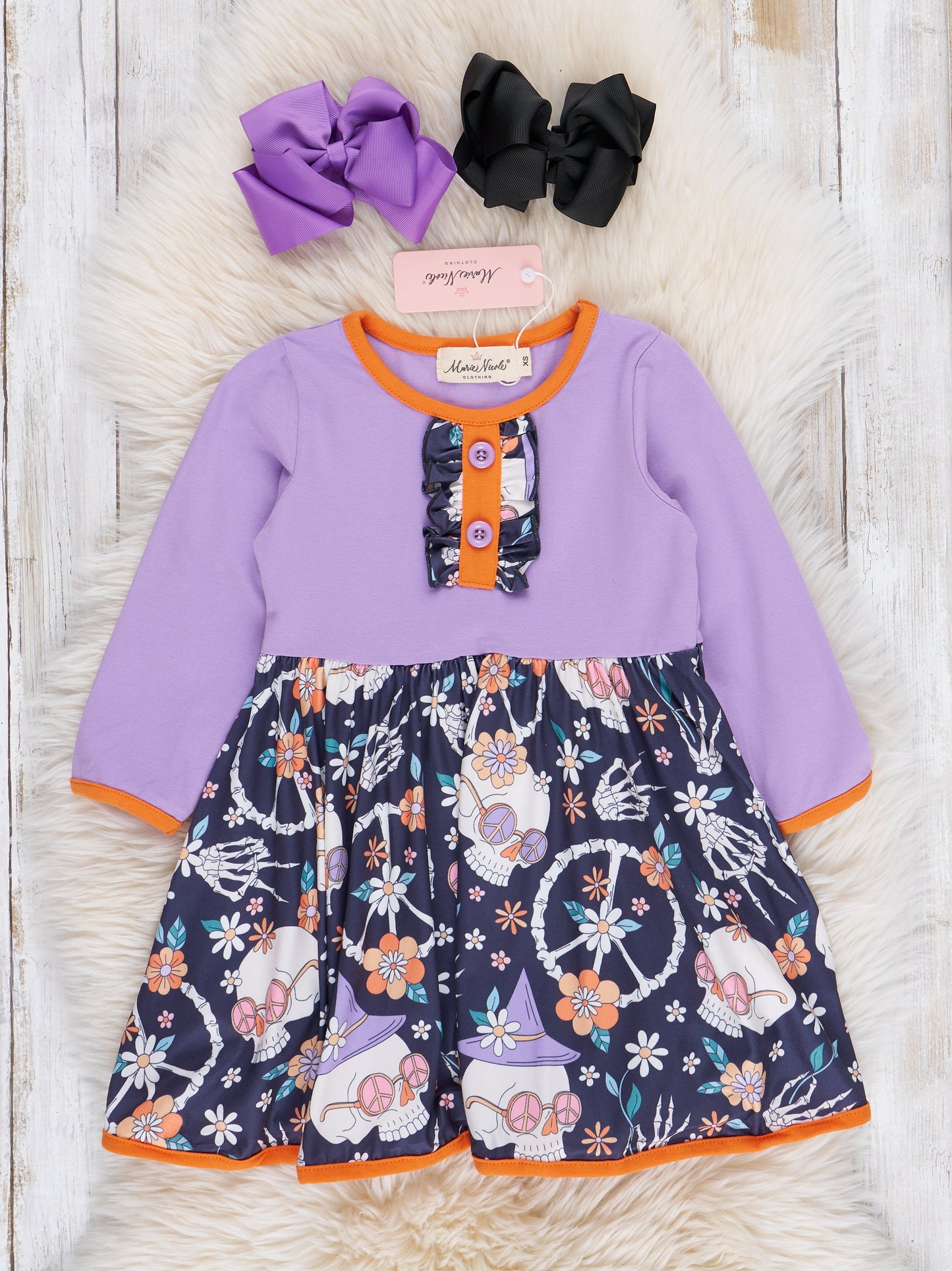 Lilac & Navy Groovy Halloween Floral Dress
