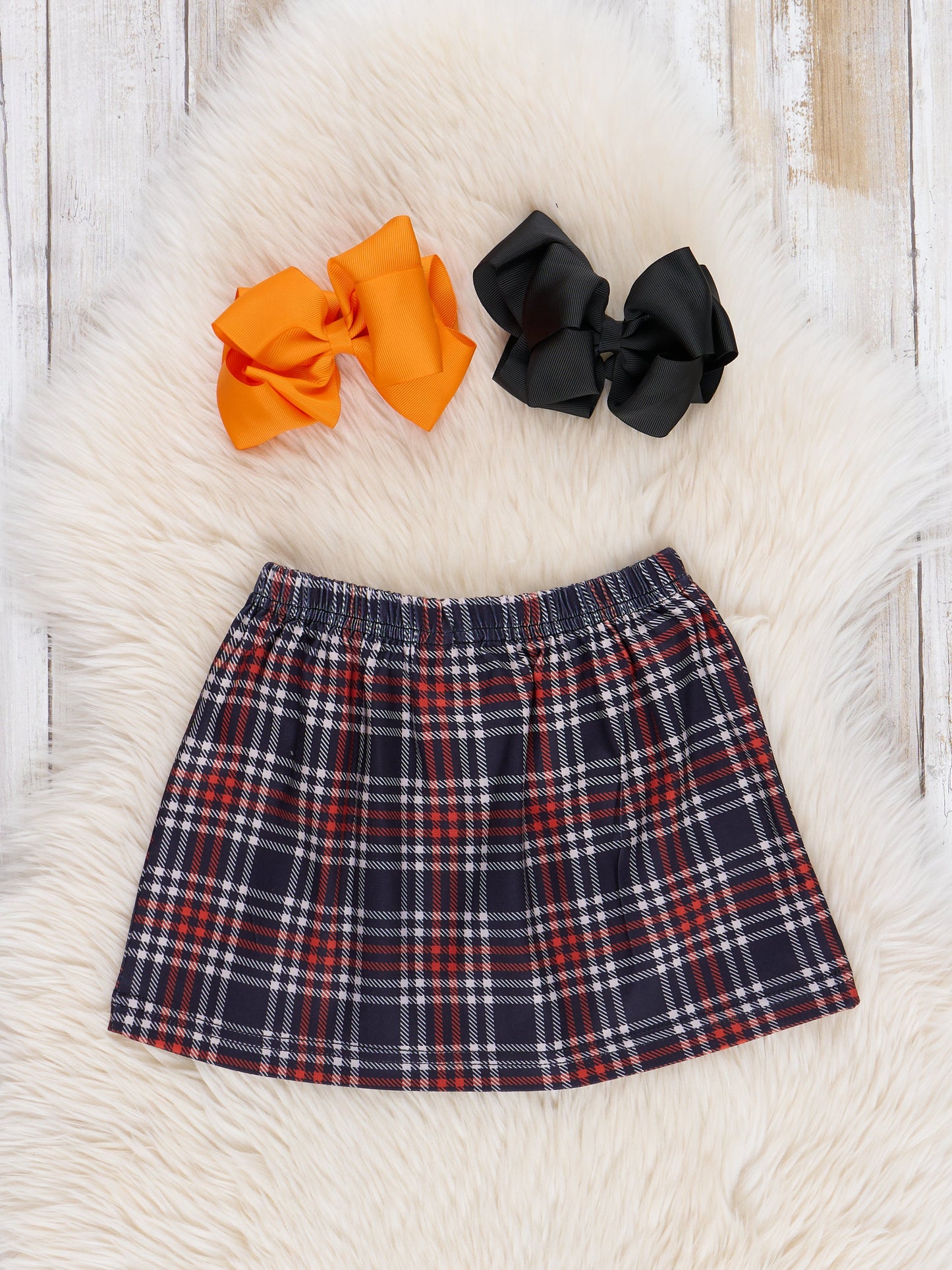 Embroidered Halloween Plaid Ruffle Outfit