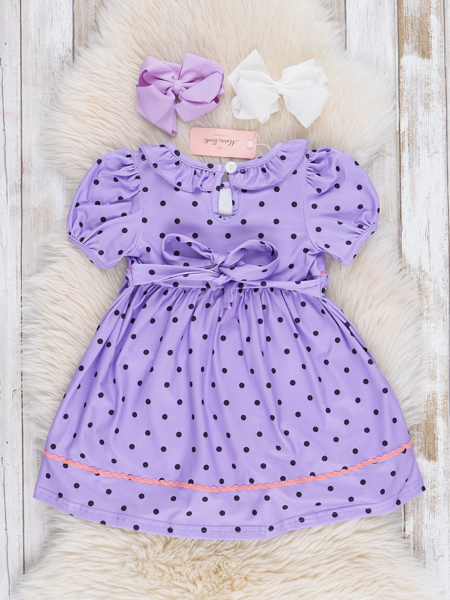 Purple Dots Smocked Ghosts Ruffle Dress
