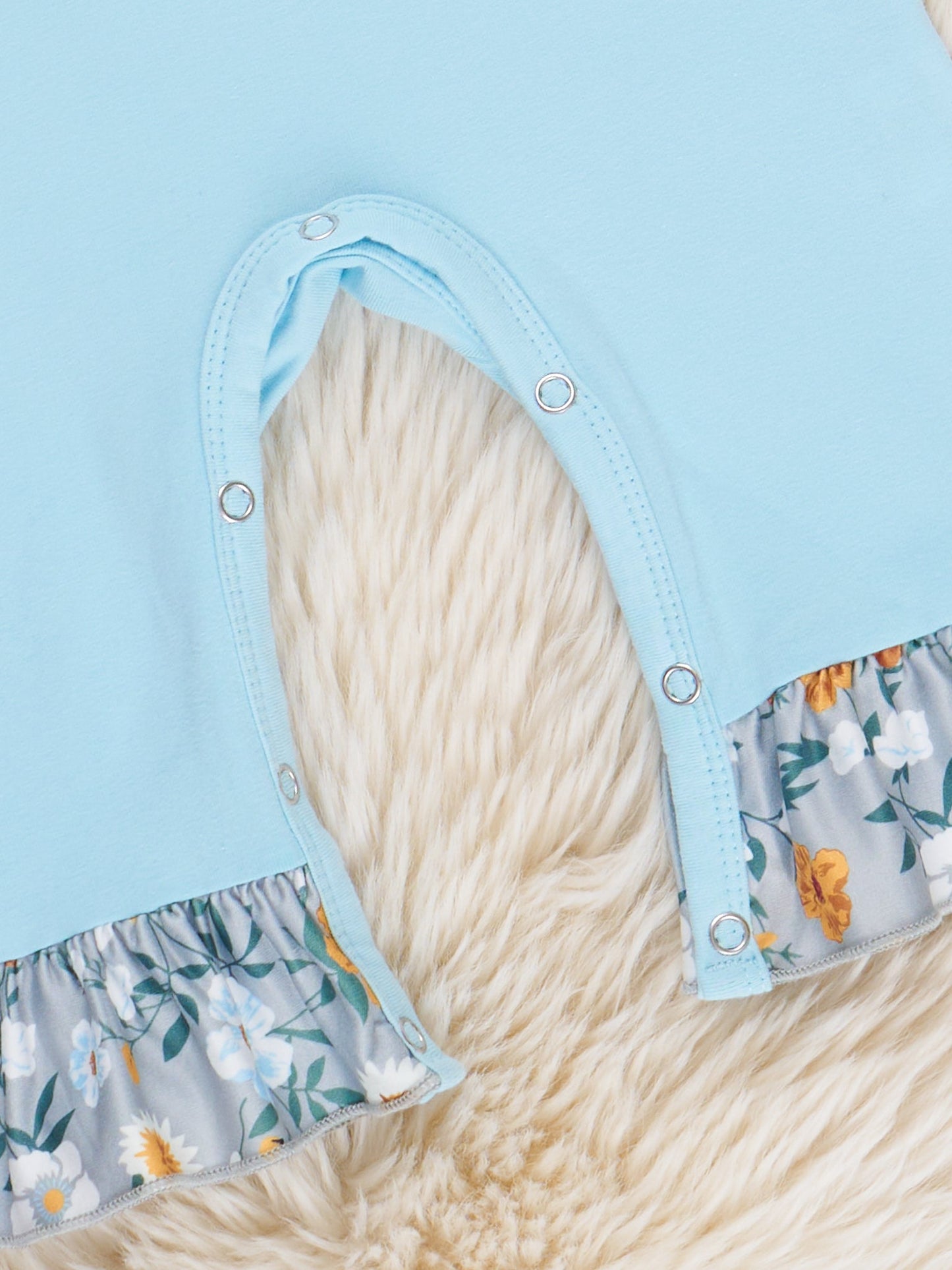 Light Blue Floral Embroidered Pumpkin Ruffle Romper