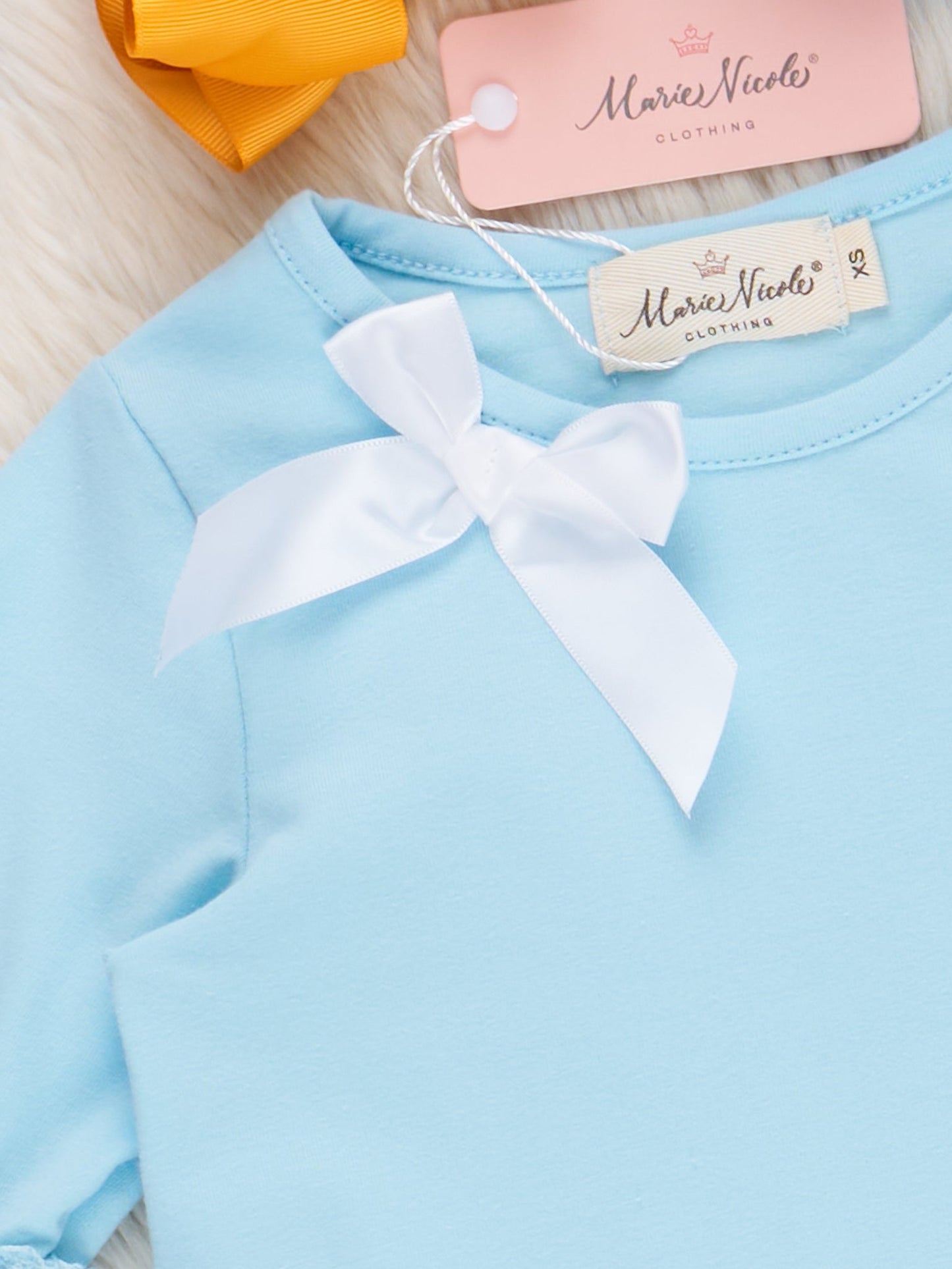 Light Blue Floral Embroidered Pumpkin Ruffle Outfit