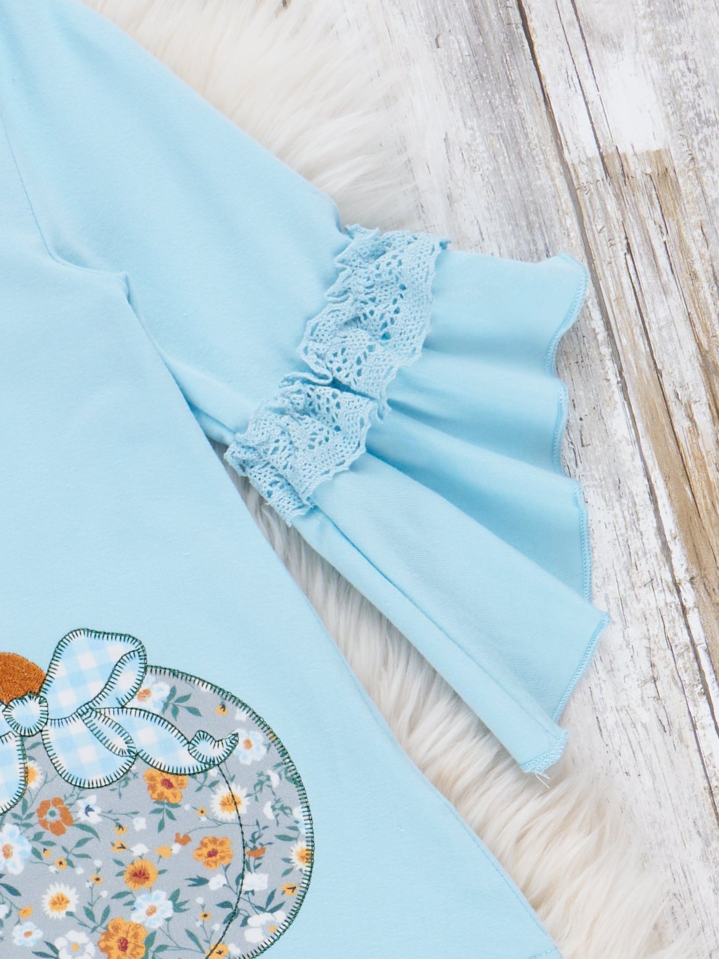 Light Blue Floral Embroidered Pumpkin Ruffle Outfit