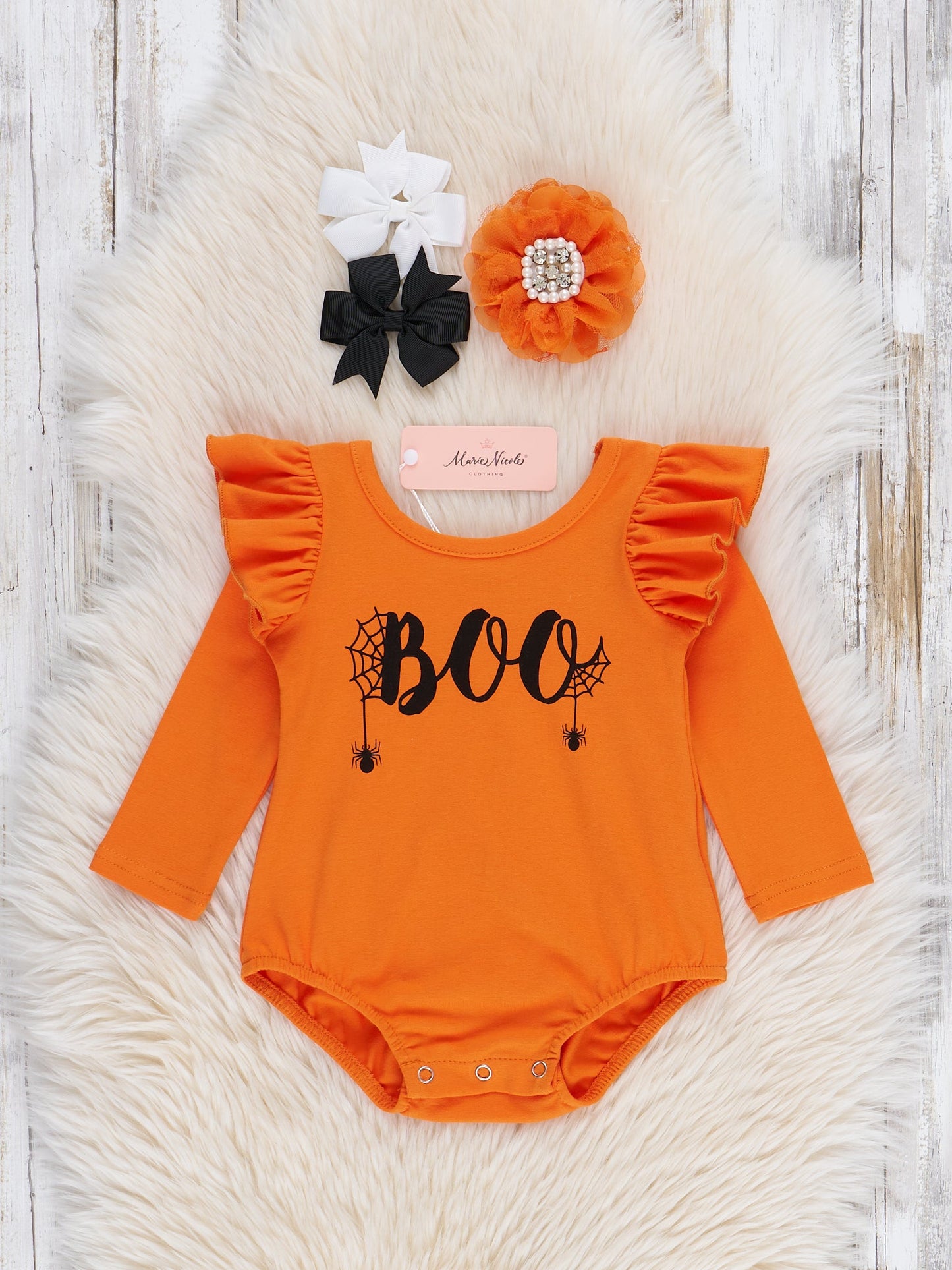 Black & Orange "Boo" Ruffle Tulle Romper Outfit