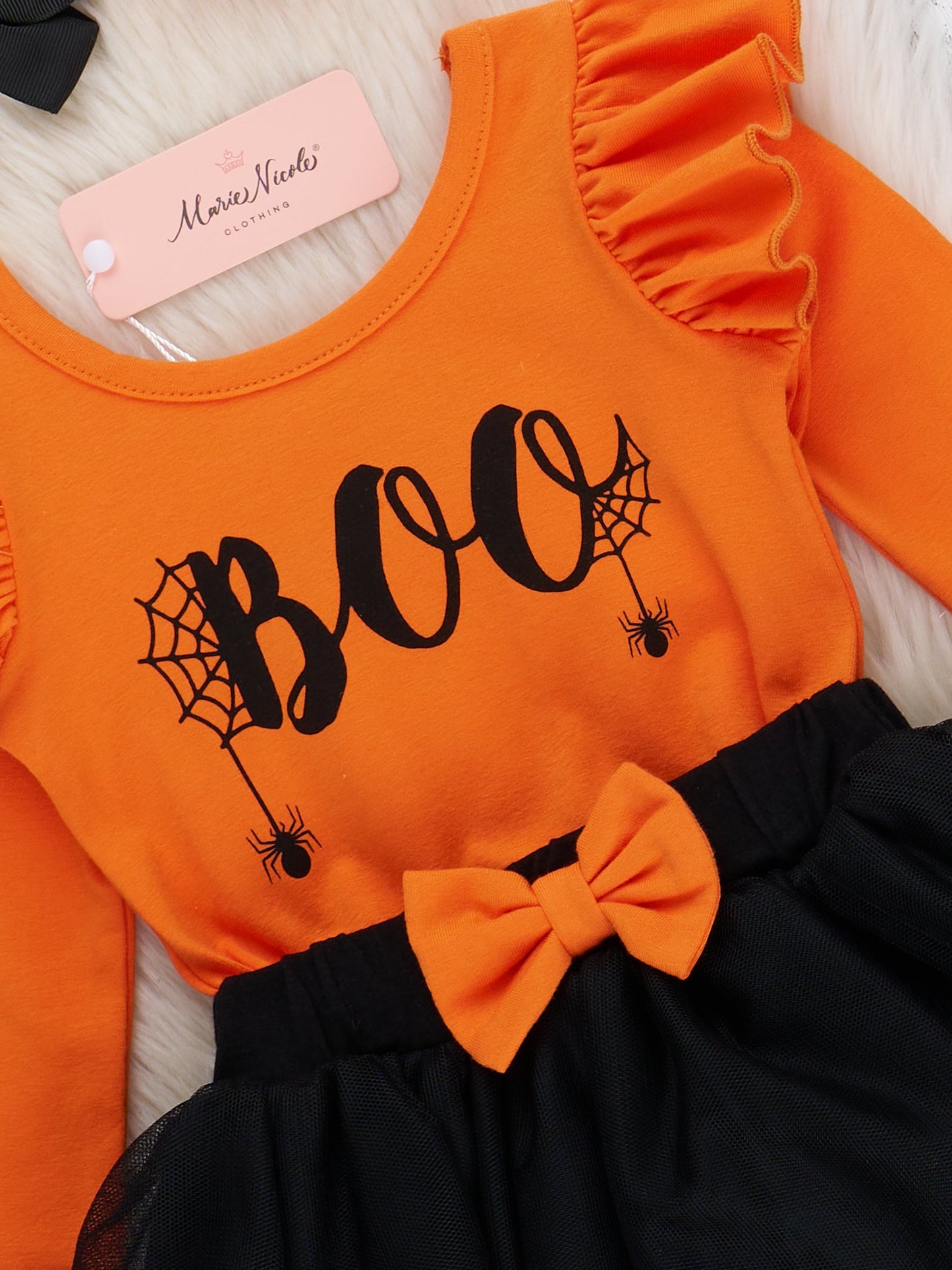 Black & Orange "Boo" Ruffle Tulle Romper Outfit