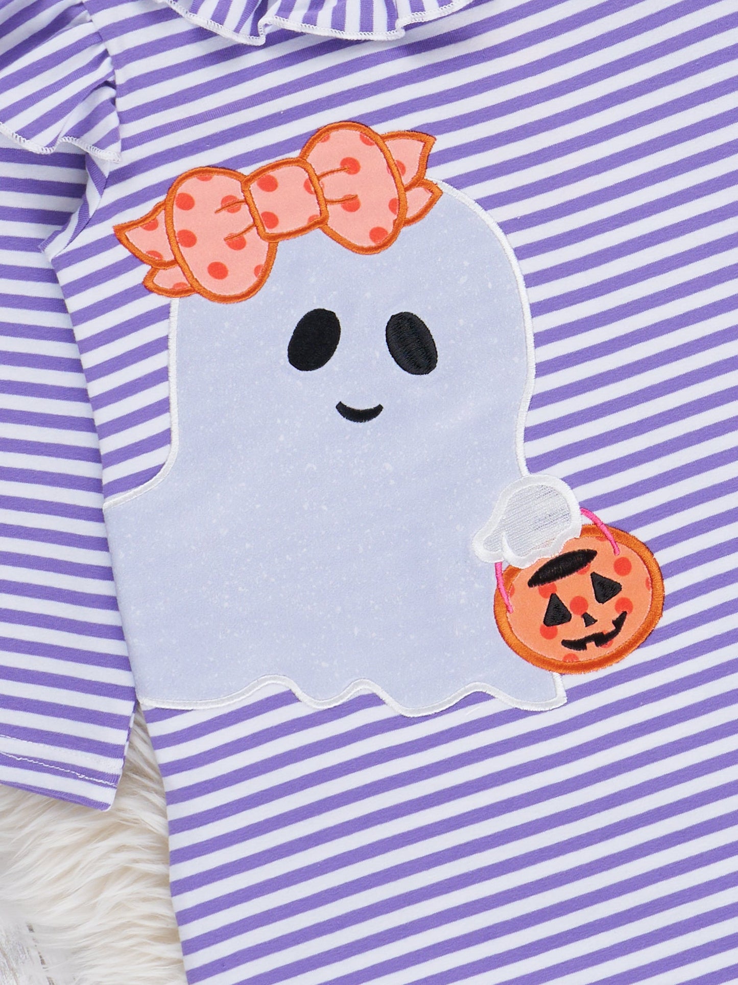 Purple Stripe Friendly Ghost Ruffle Dress