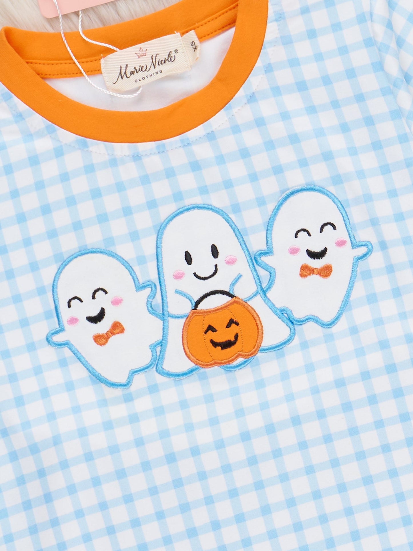 Blue Plaid Embroidered Ghost Pals Outfit