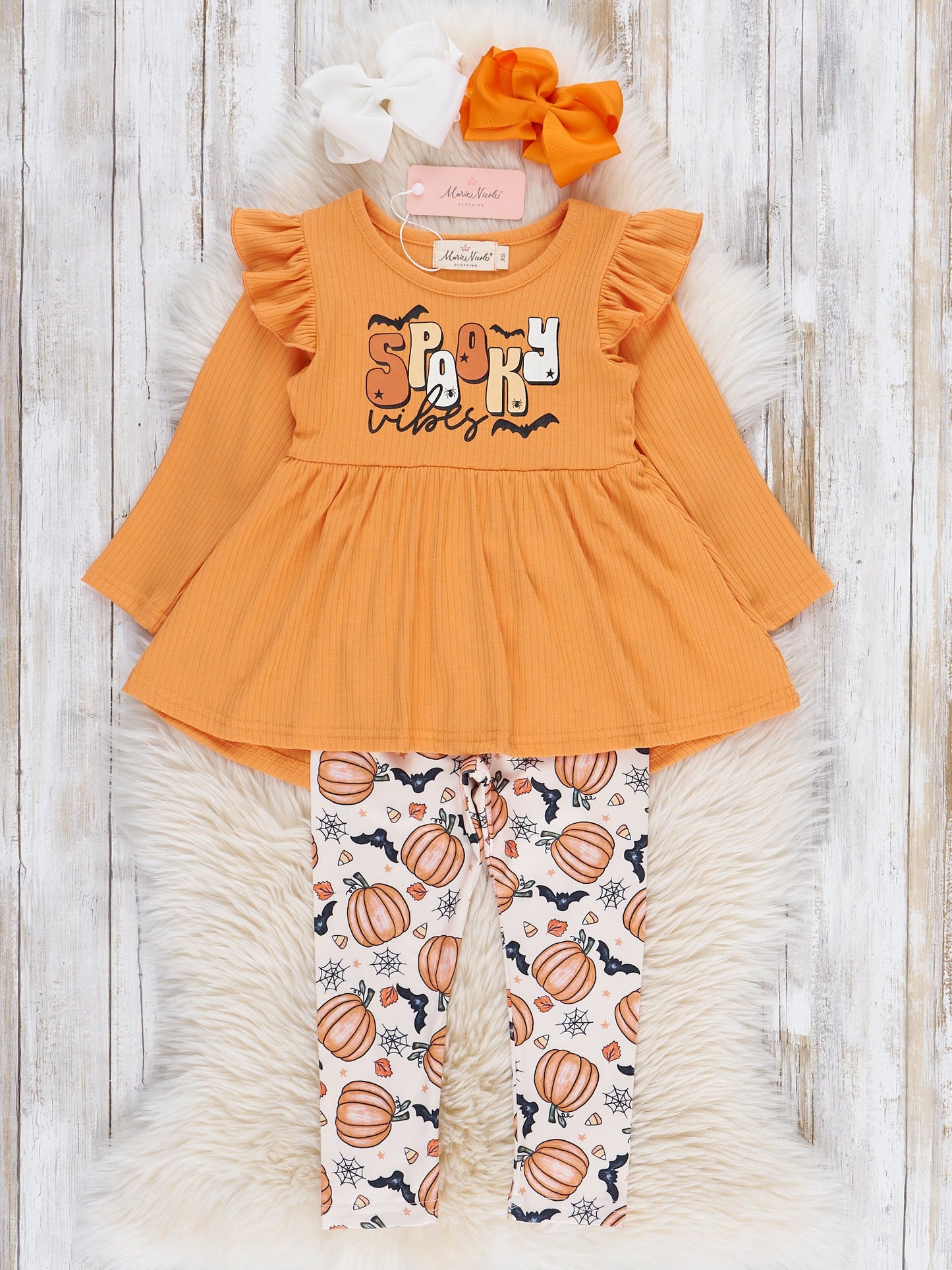 Orange "Spooky Vibes" Ruffle Outfit