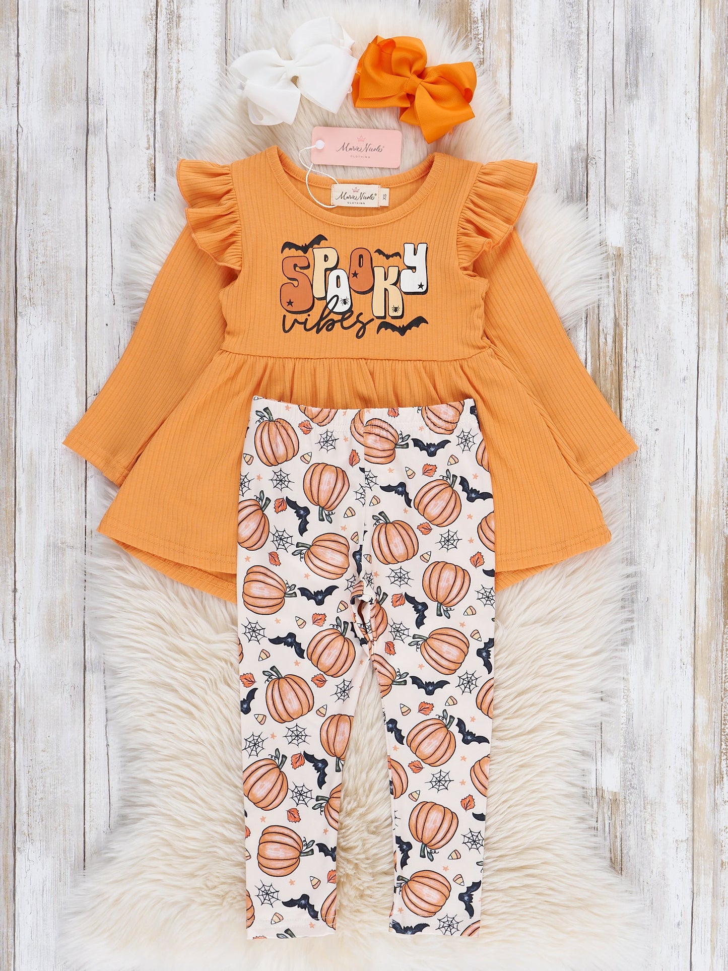 Orange "Spooky Vibes" Ruffle Outfit