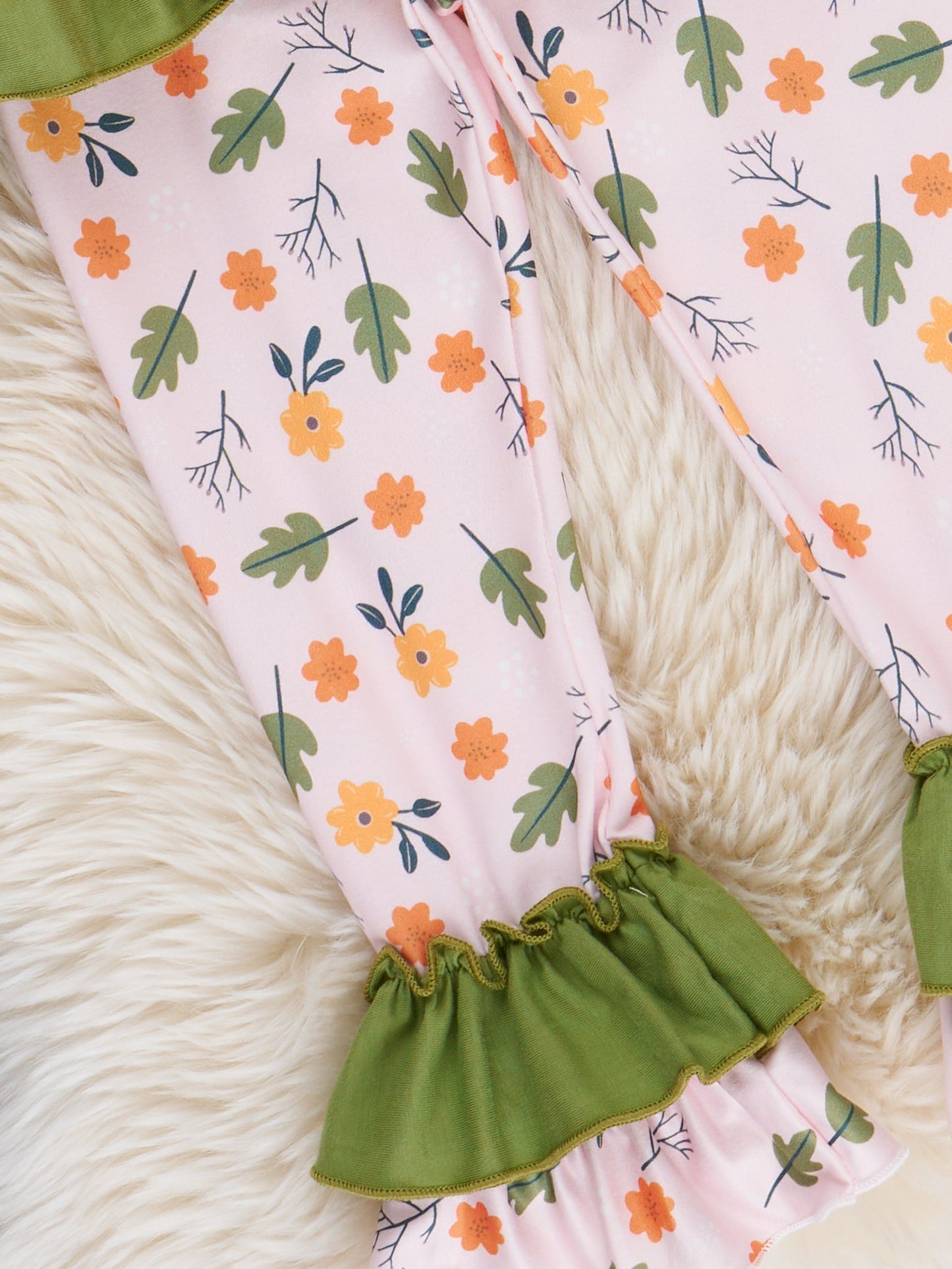 Green Embroidered Floral Jack-o-Lantern Ruffle Outfit