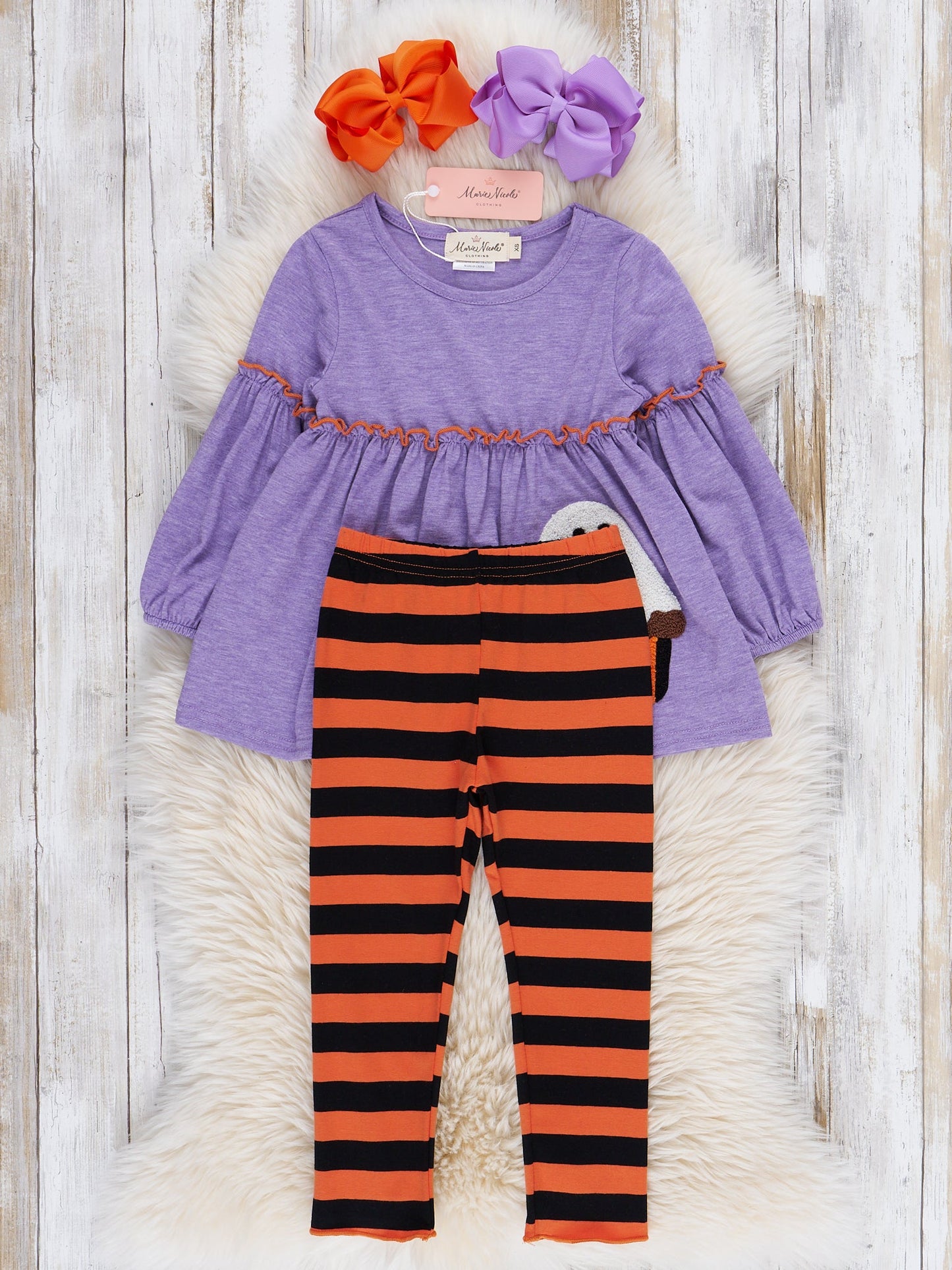 Purple & Orange Striped Ghost Treat Outfit