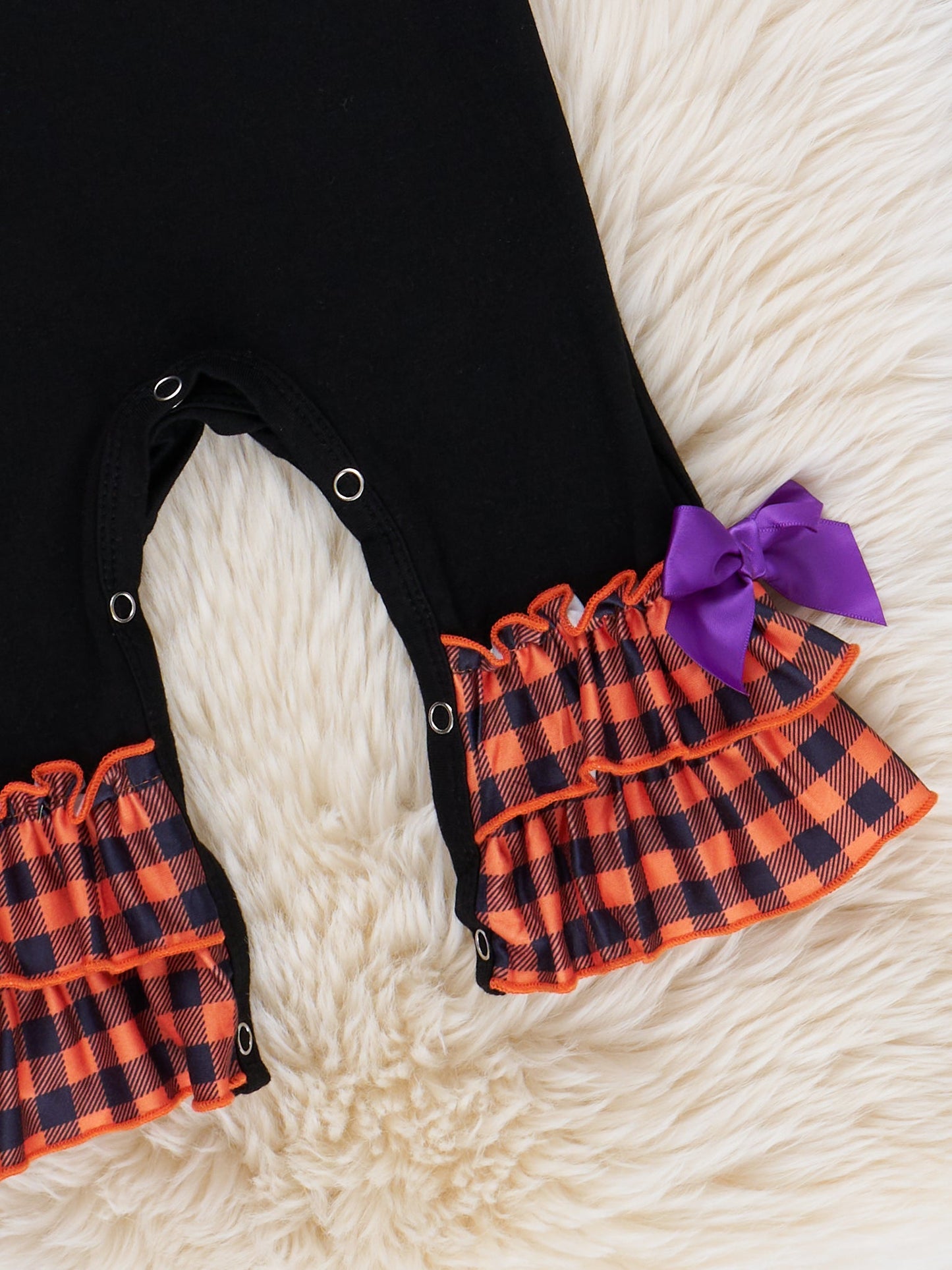 Orange & Black Ghostly Gingham Ruffle Romper
