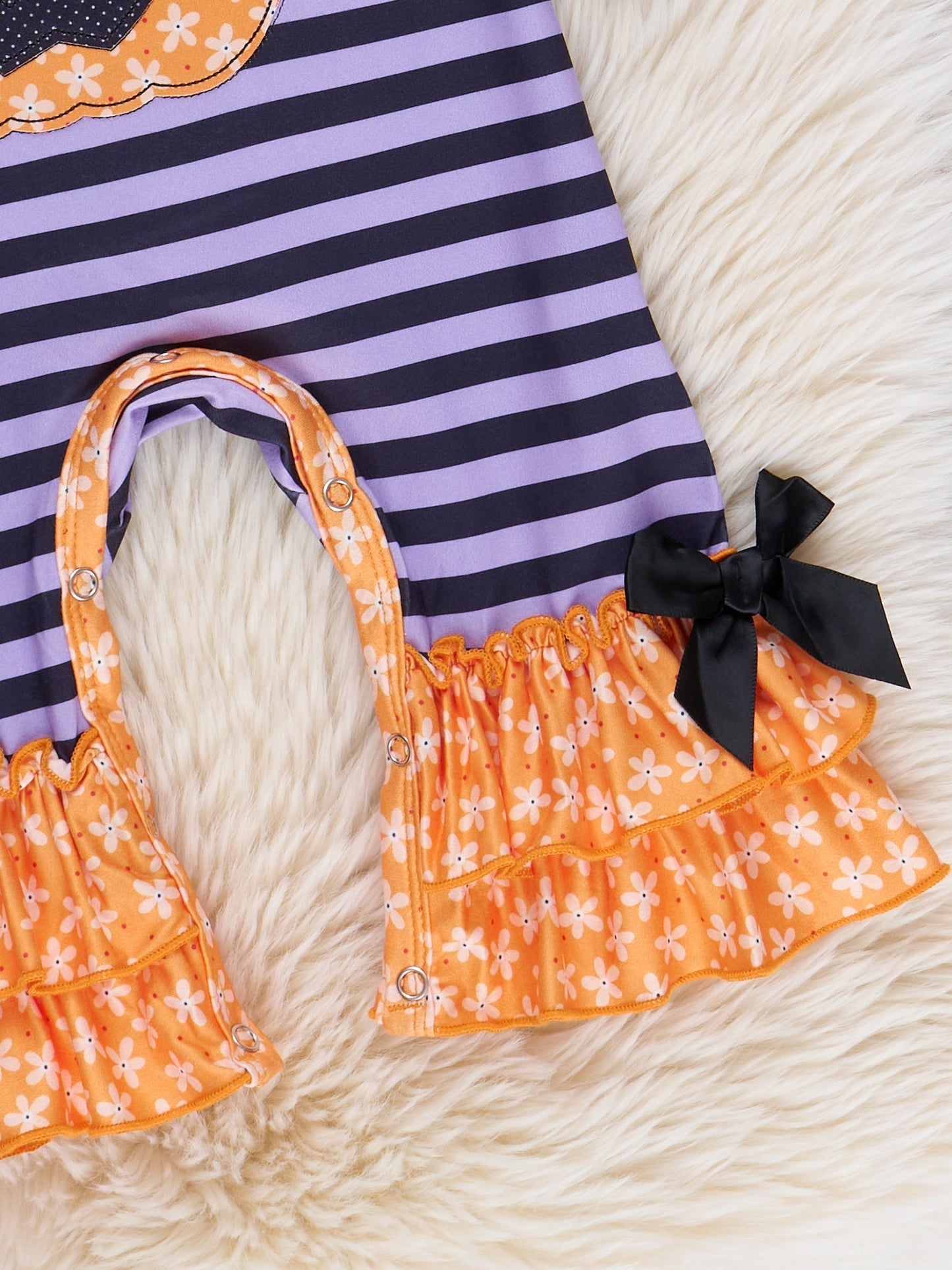 Purple Stripe Embroidered Pumpkin Romper
