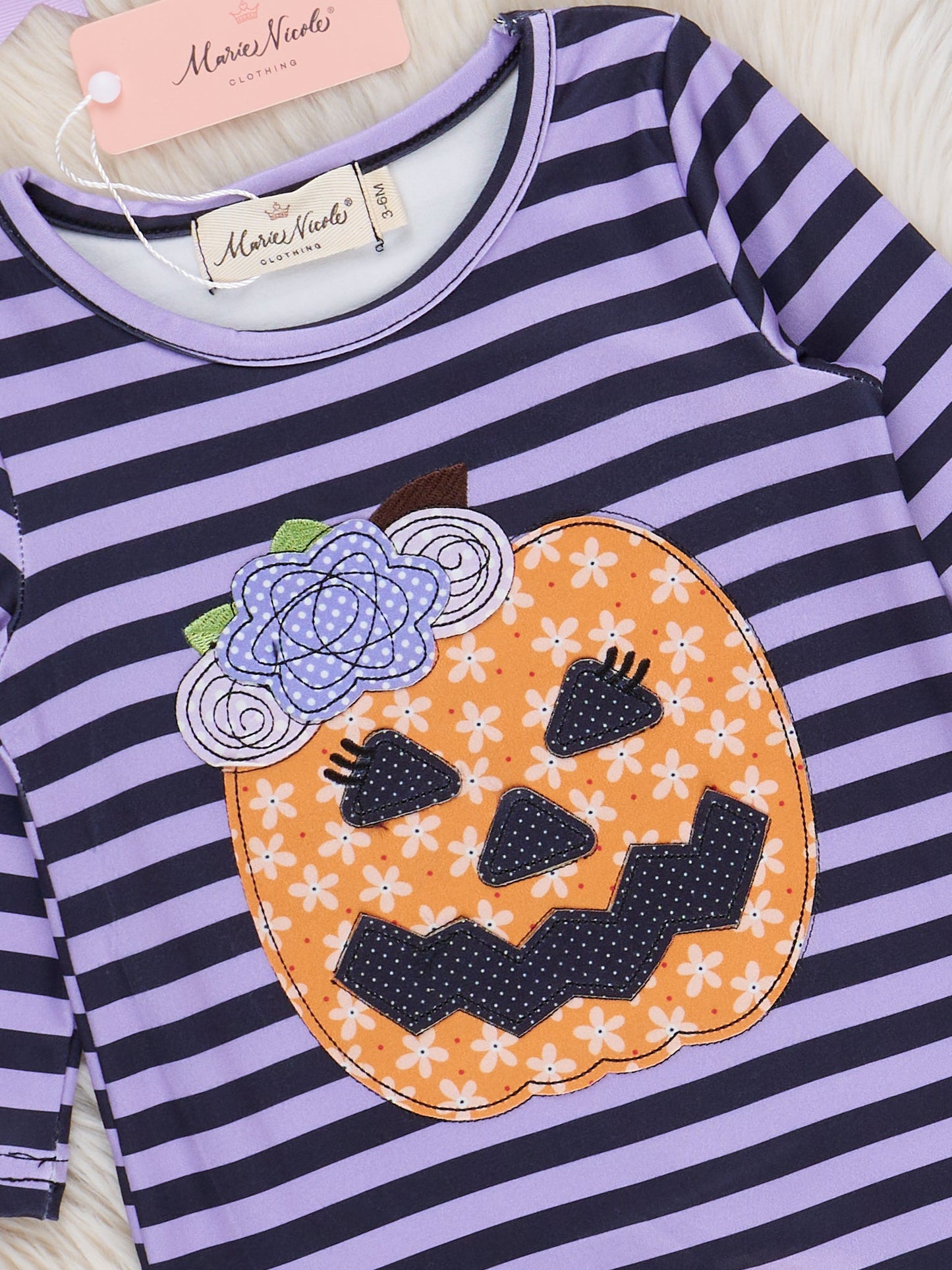 Purple Stripe Embroidered Pumpkin Romper