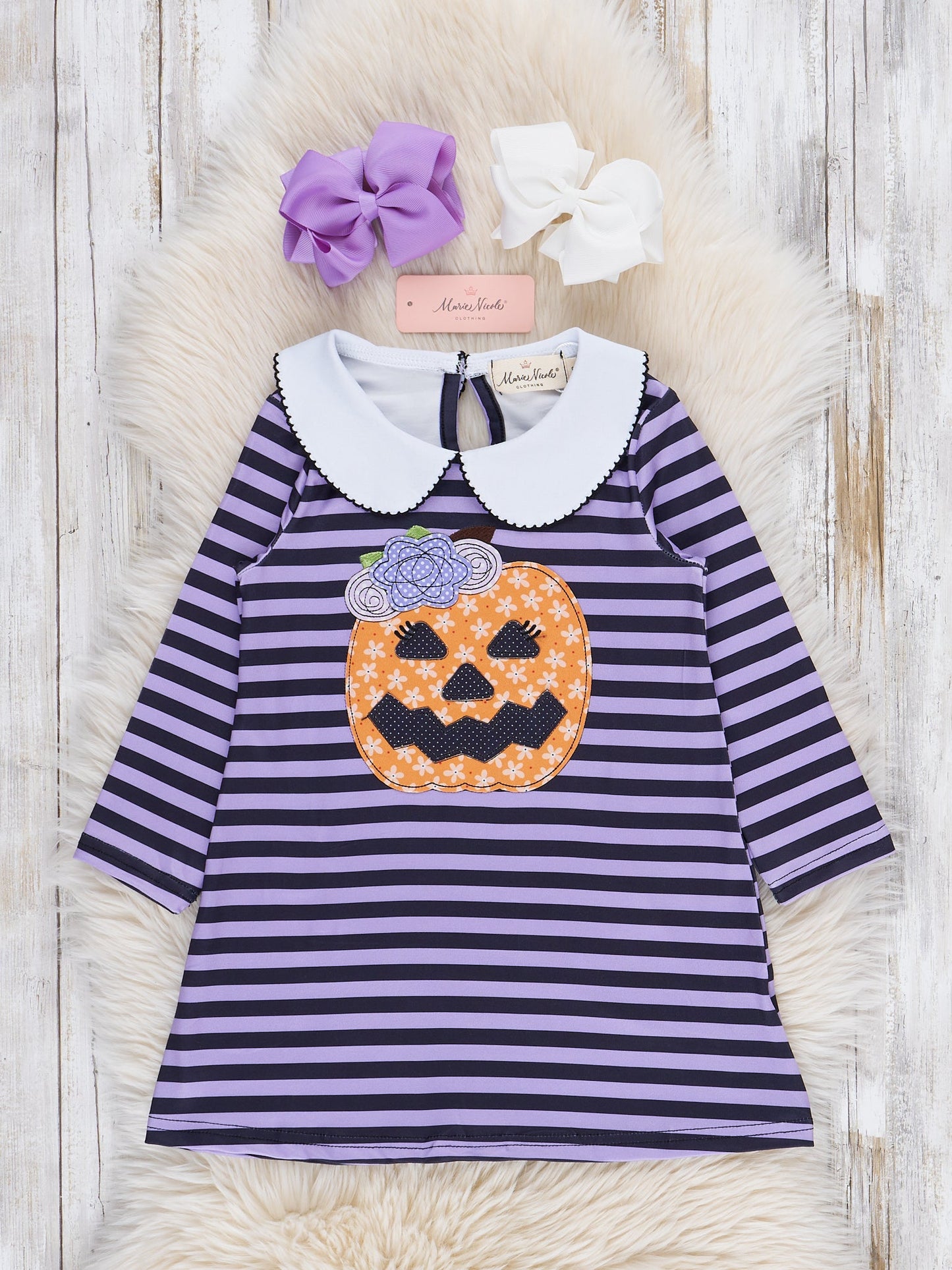 Purple Stripe Embroidered Pumpkin Dress