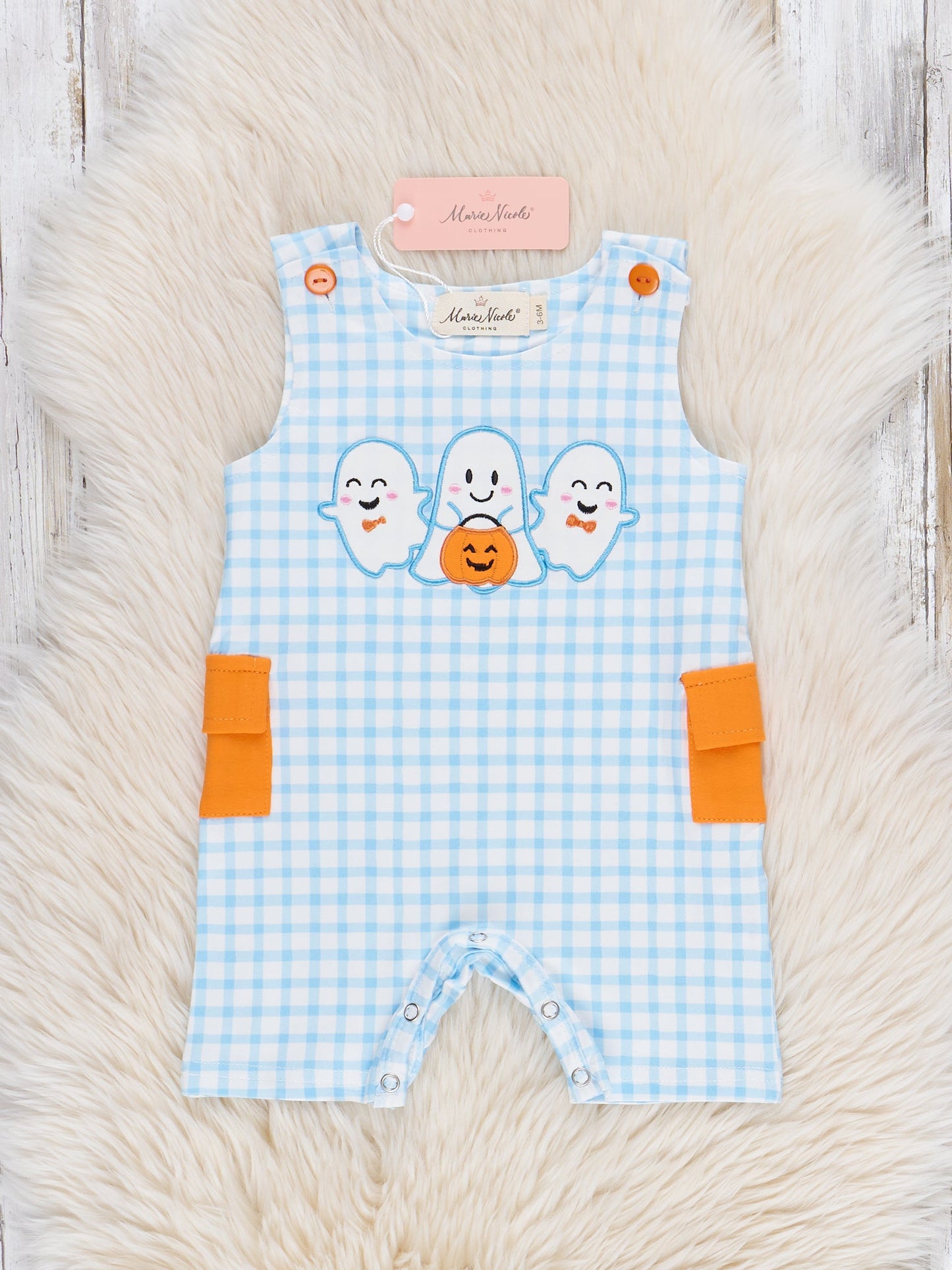 Blue Plaid Embroidered Ghost Pals Johnny
