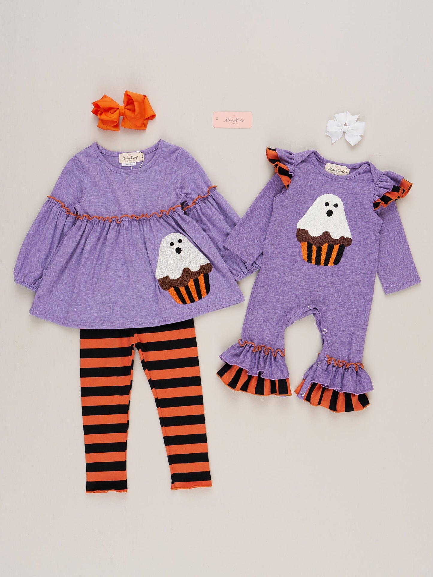Purple & Orange Striped Ghost Treat Outfit
