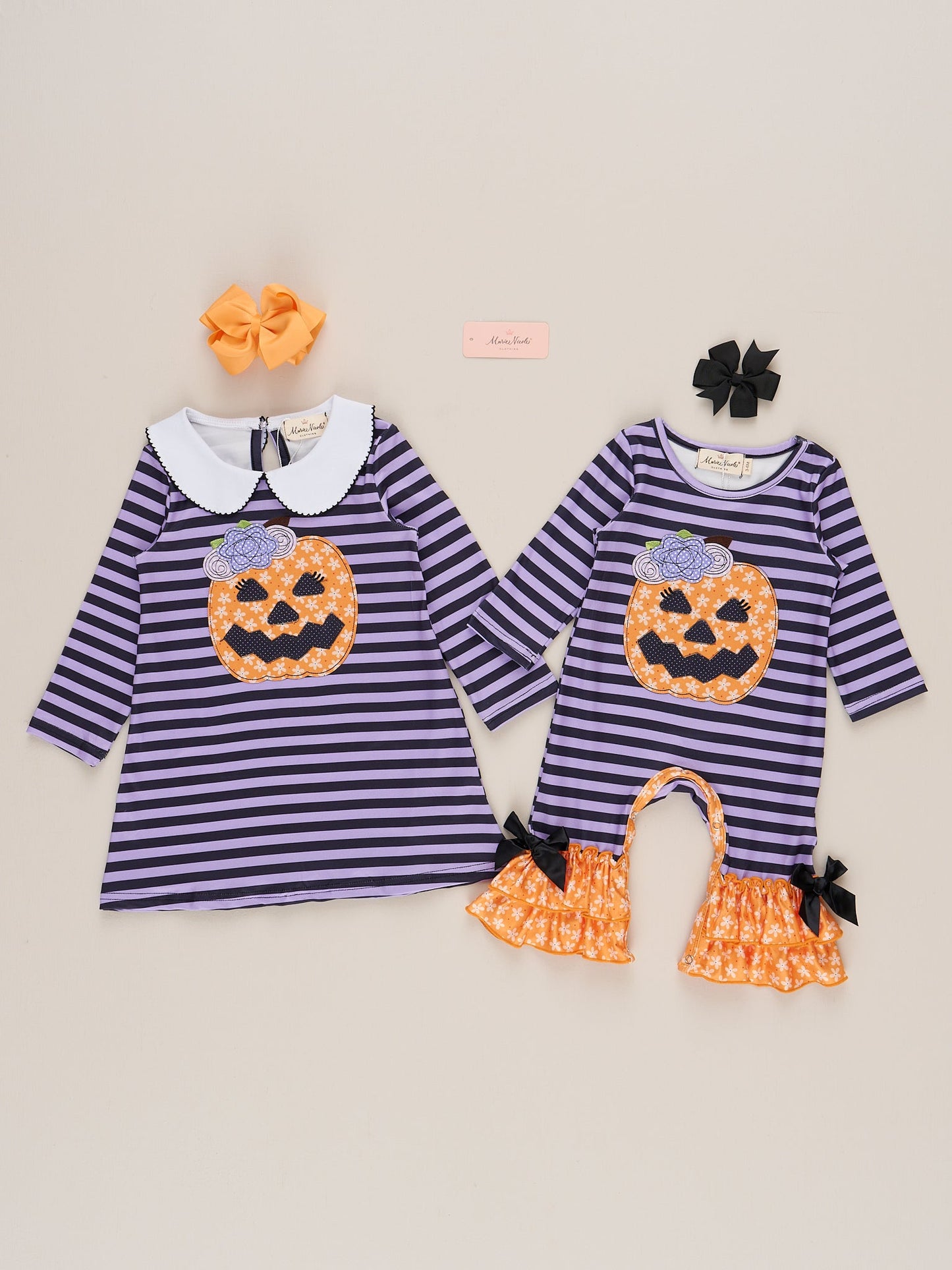 Purple Stripe Embroidered Pumpkin Dress