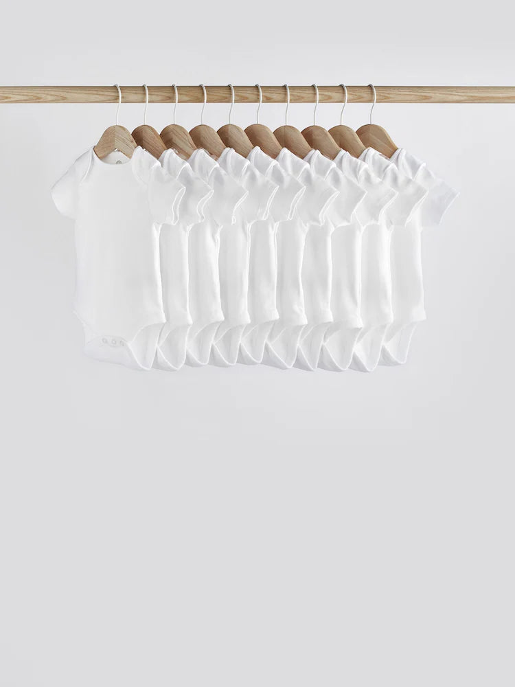 White Essential 10 Pack Baby Short Sleeve Bodysuits