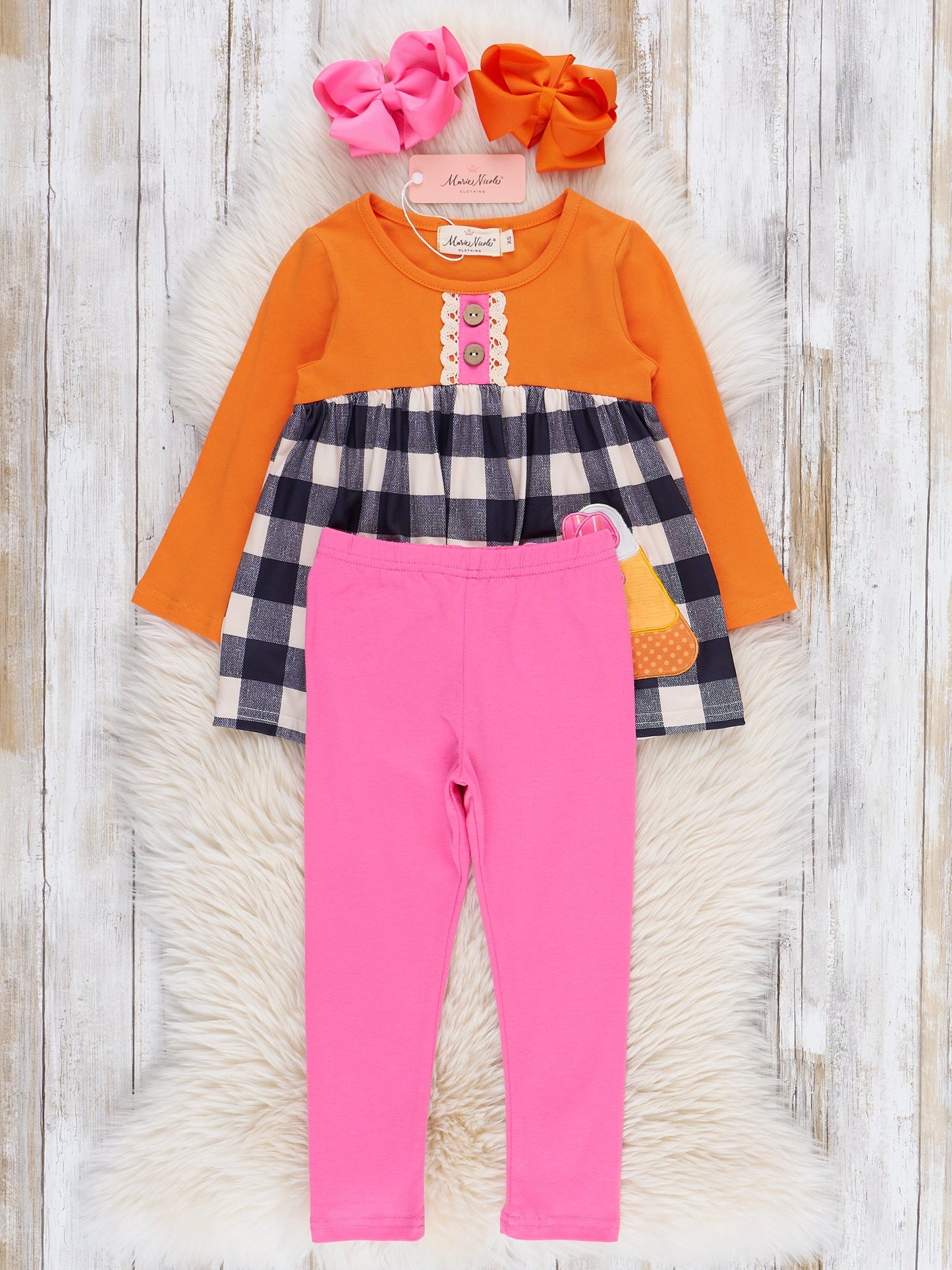 Sweet as Candy Corn Embroidered Ruffle Outfit