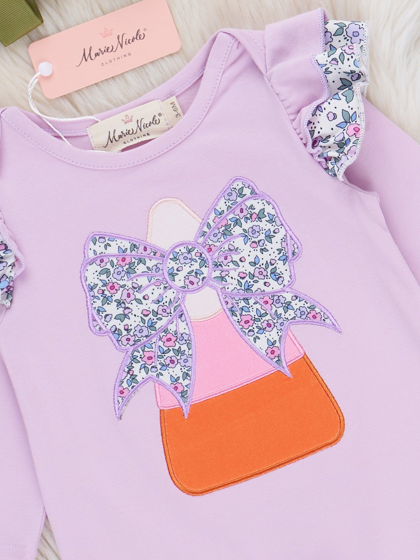 Lil’ Miss Candy Corn Embroidered Ruffle Romper