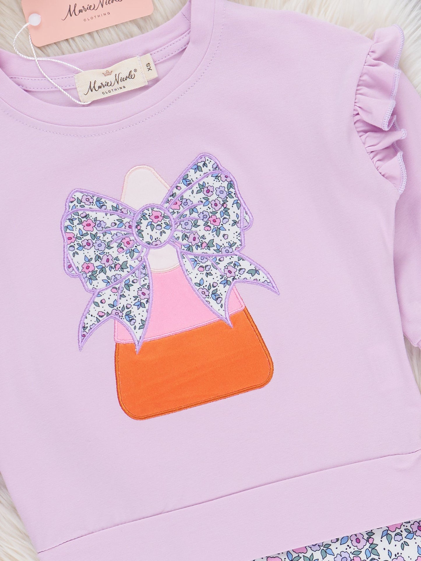 Lil’ Miss Candy Corn Embroidered Ruffle Bell Bottom Outfit