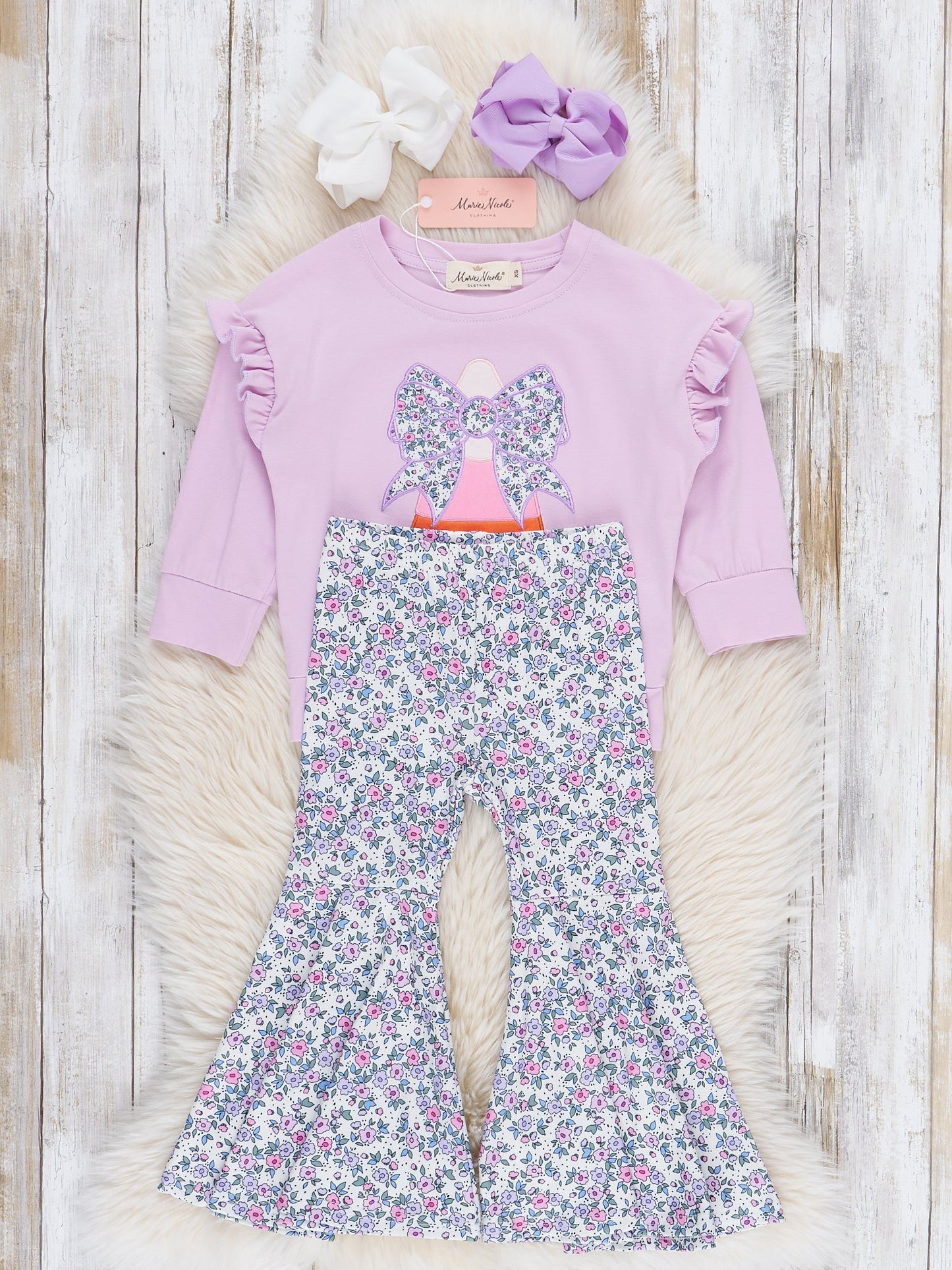 Lil’ Miss Candy Corn Embroidered Ruffle Bell Bottom Outfit