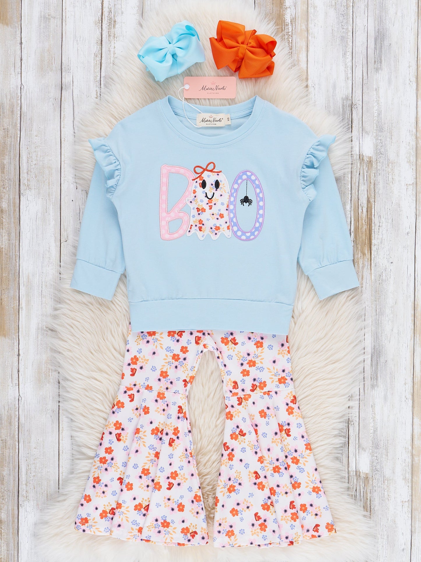 Lil’ Miss Boo Embroidered Ruffle Bell Bottom Outfit