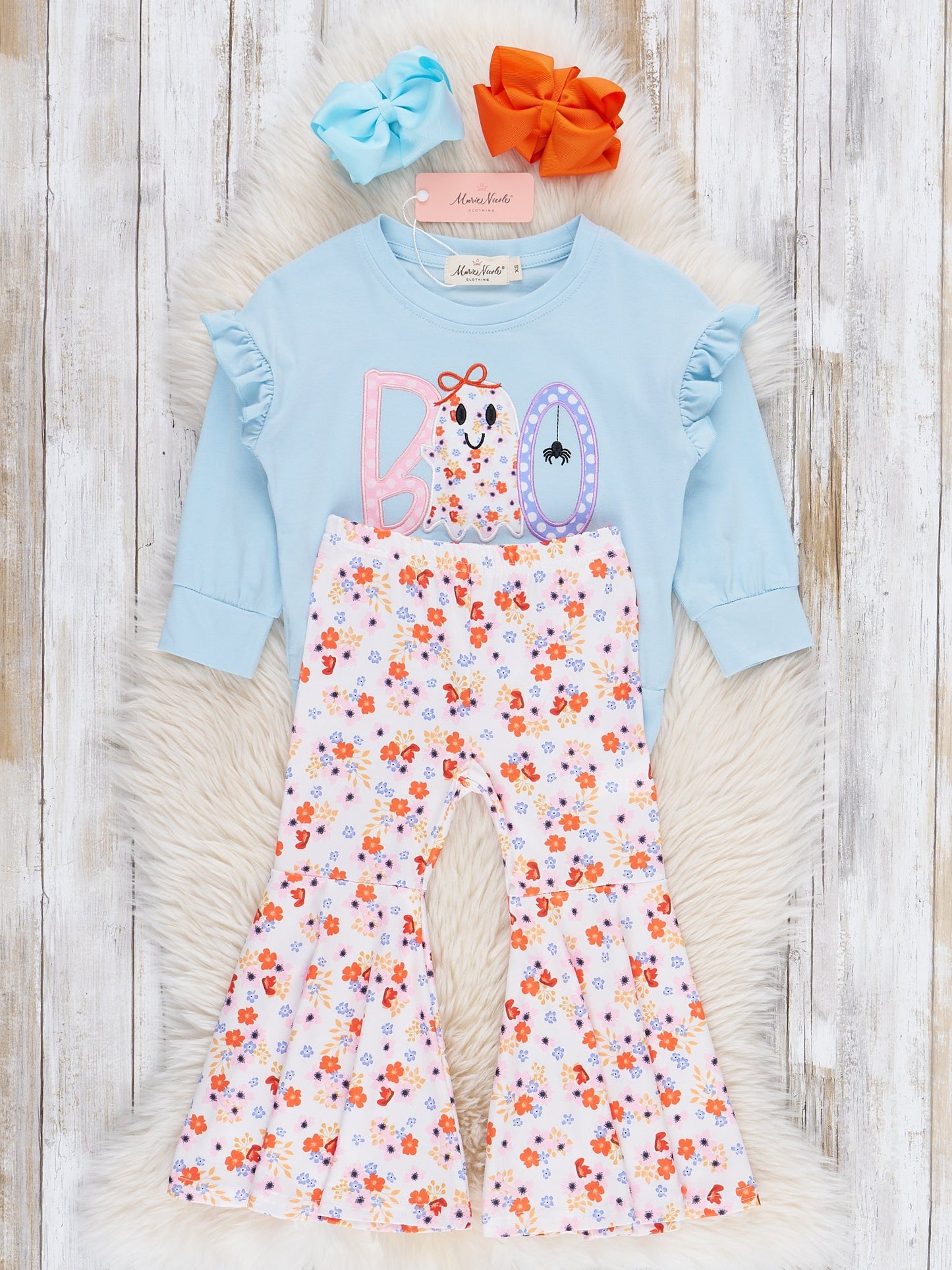 Lil’ Miss Boo Embroidered Ruffle Bell Bottom Outfit