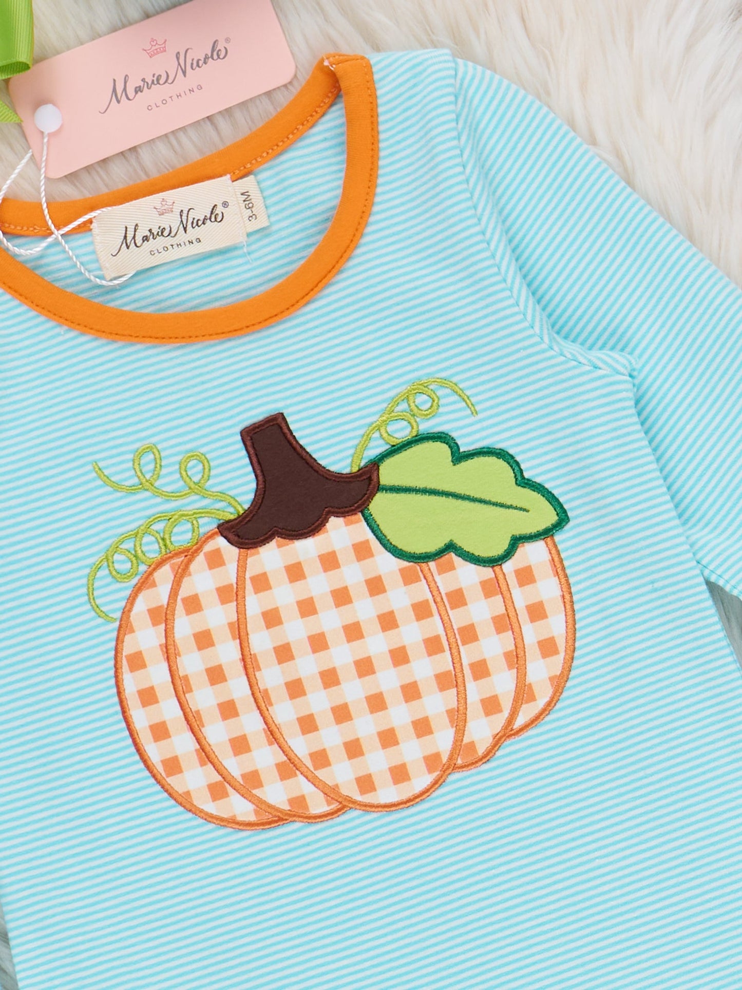 Light Blue Stripes Pumpkin Ruffle Romper