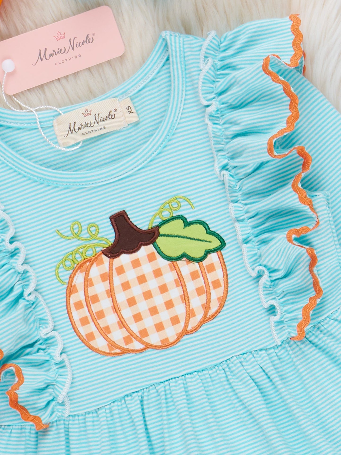 Light Blue Stripes Pumpkin Ruffle Dress