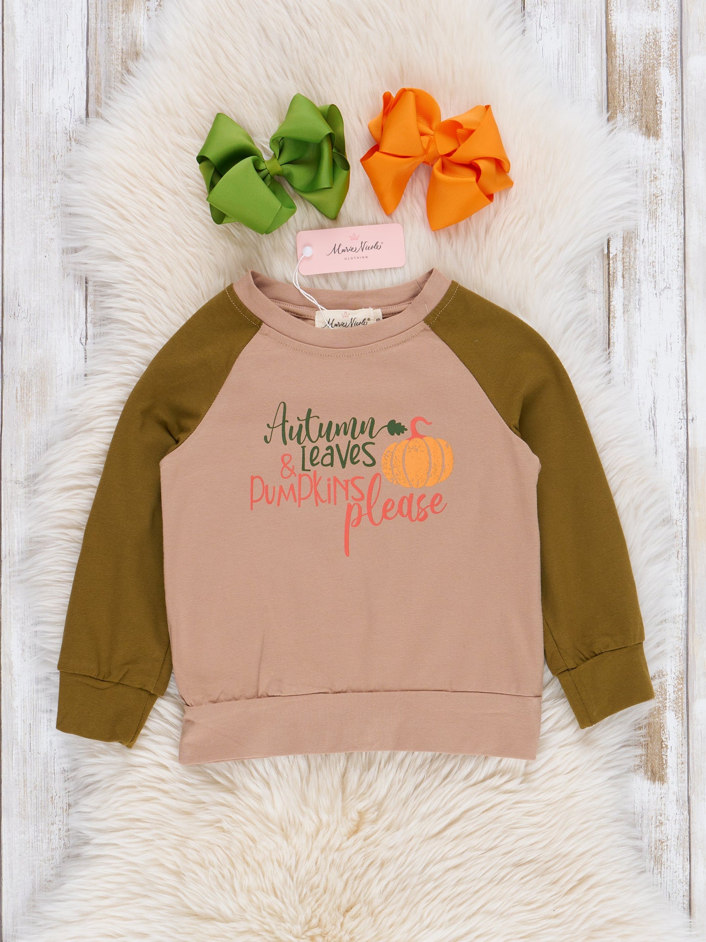 Tan & Green "Pumpkins Please" Raglan Shirt