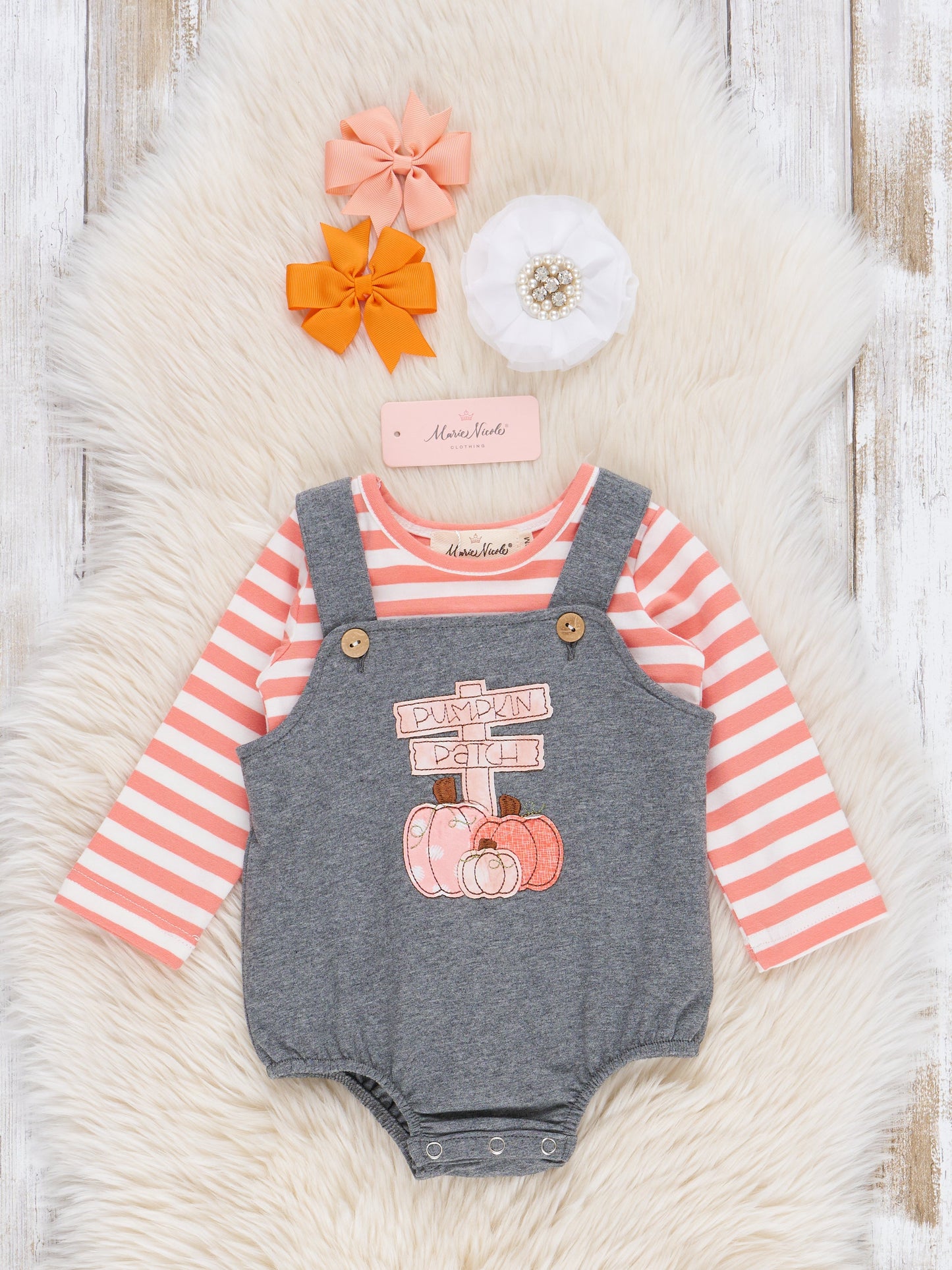 Orange & Grey Pumpkin Patch Bubble Overall Set