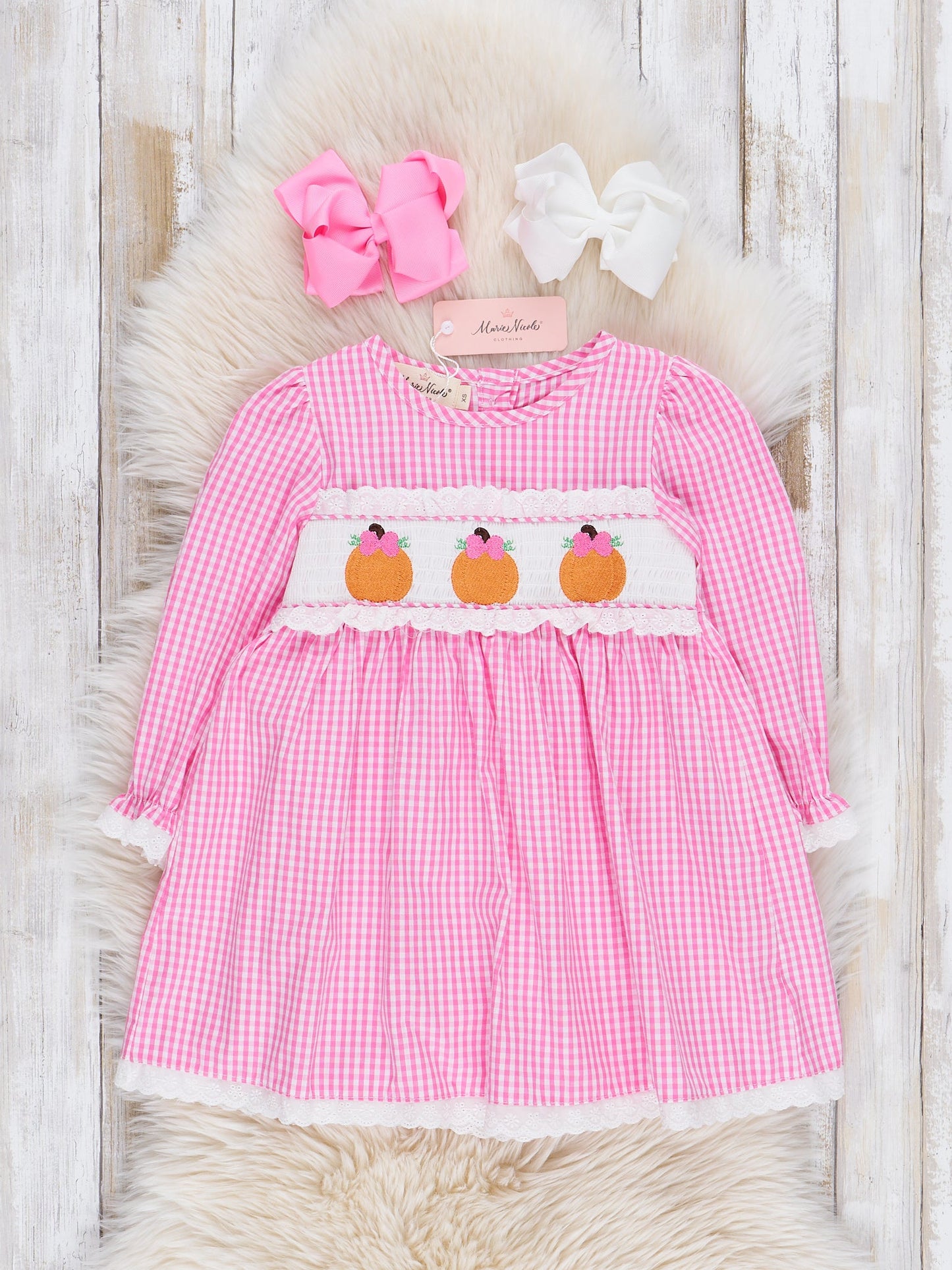 Pink Gingham Smocked Pumpkin Ruffle Dress