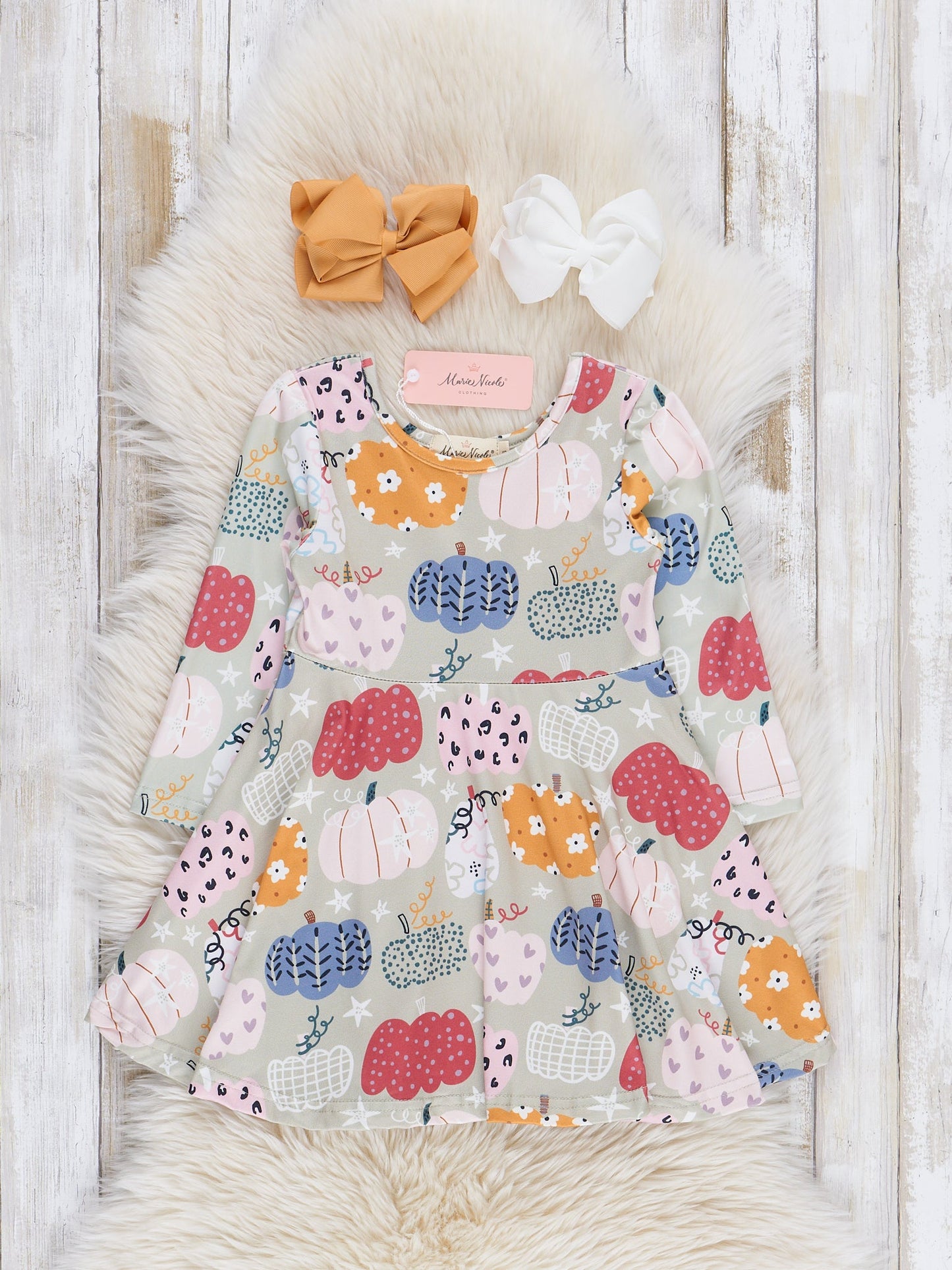 Long Sleeve Harvest Pumpkin Swing Dress